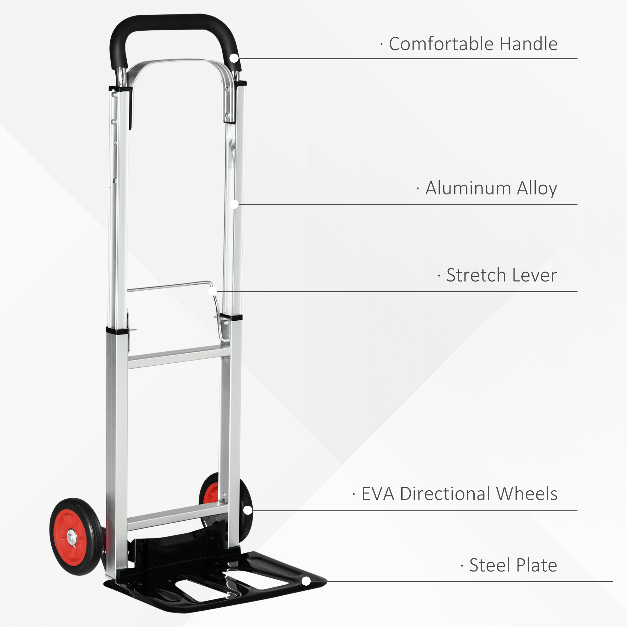 DURHAND Folding Sack Truck with Telescoping Handles, Trolley on Wheels, Aluminium Alloy Hand Truck for Moving and Travel, 90kg Capacity