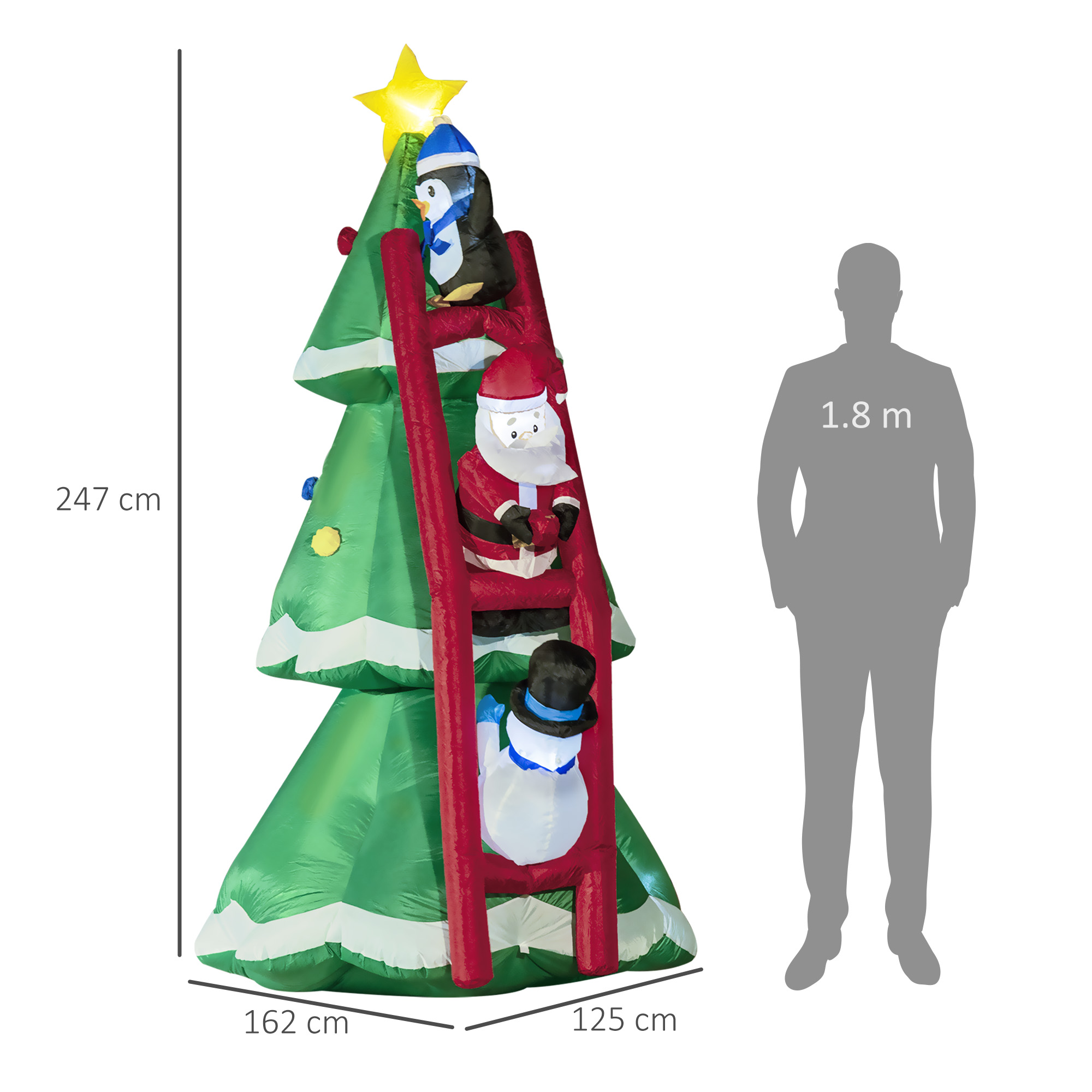 Outsunny 8ft Inflatable Christmas Tree with Santa Claus, Penguin and Snowman on Ladder, Blow-Up Outdoor LED Yard Display for Lawn Garden Party