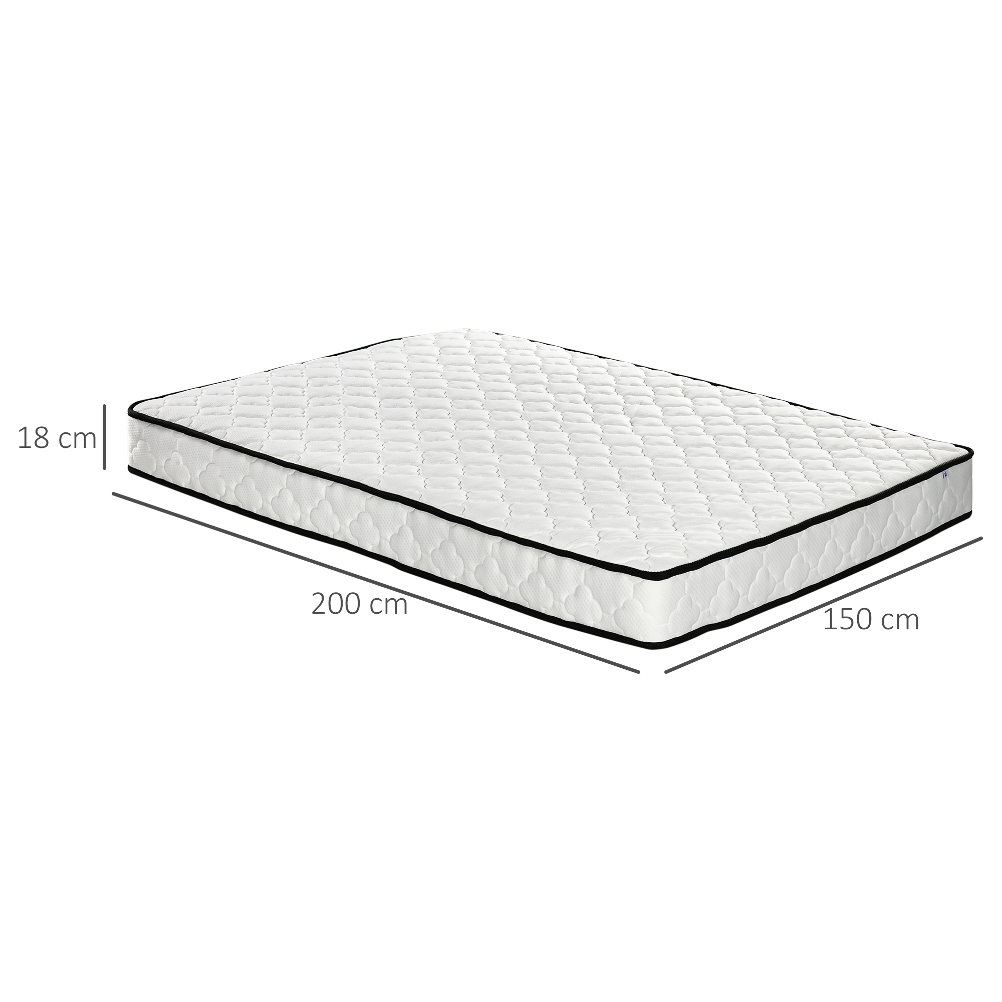 HOMCOM Luxury King Size Mattress, Pocket Sprung with Breathable Foam, Individually Wrapped Coils, 200x150x18cm, White