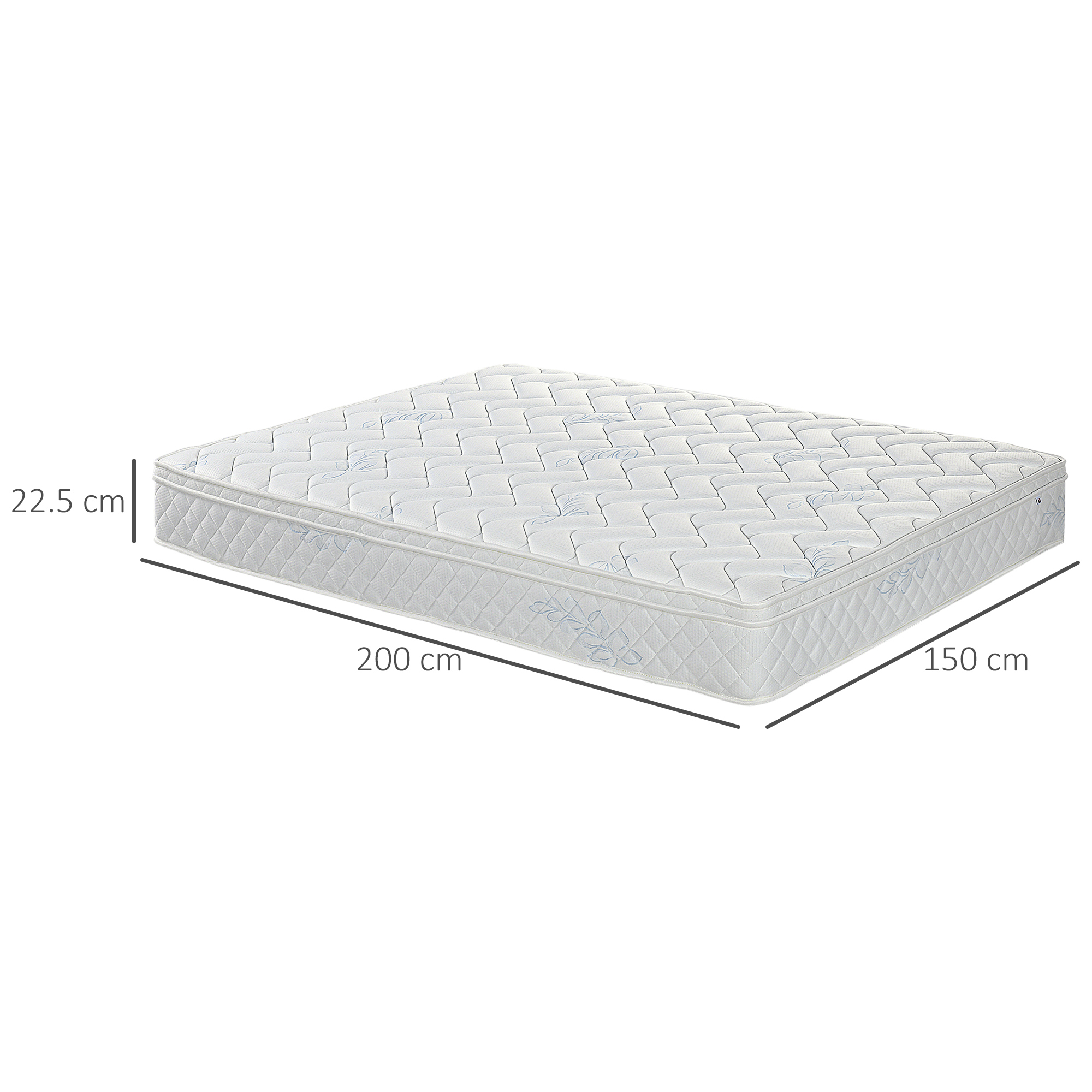 HOMCOM King Mattress, Pocket Sprung Mattress in a Box with Breathable Foam and Individually Wrapped Spring, 200cmx150cmx22.5cm, White