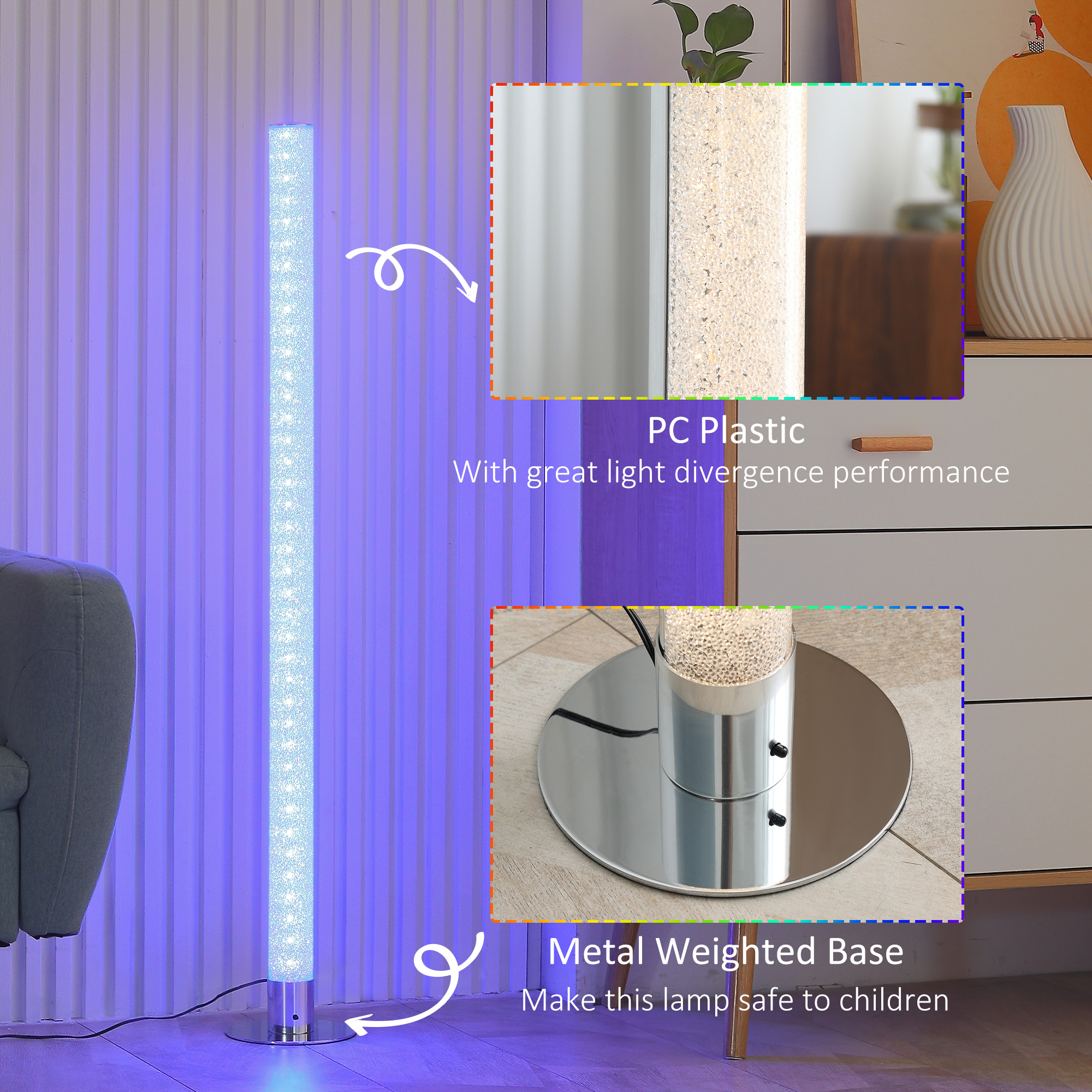 HOMCOM RGB Floor Lamps Dimmable Corner Lamp with Remote Control, LED Modern Mood Lighting for Living Room Bedroom Gaming Room