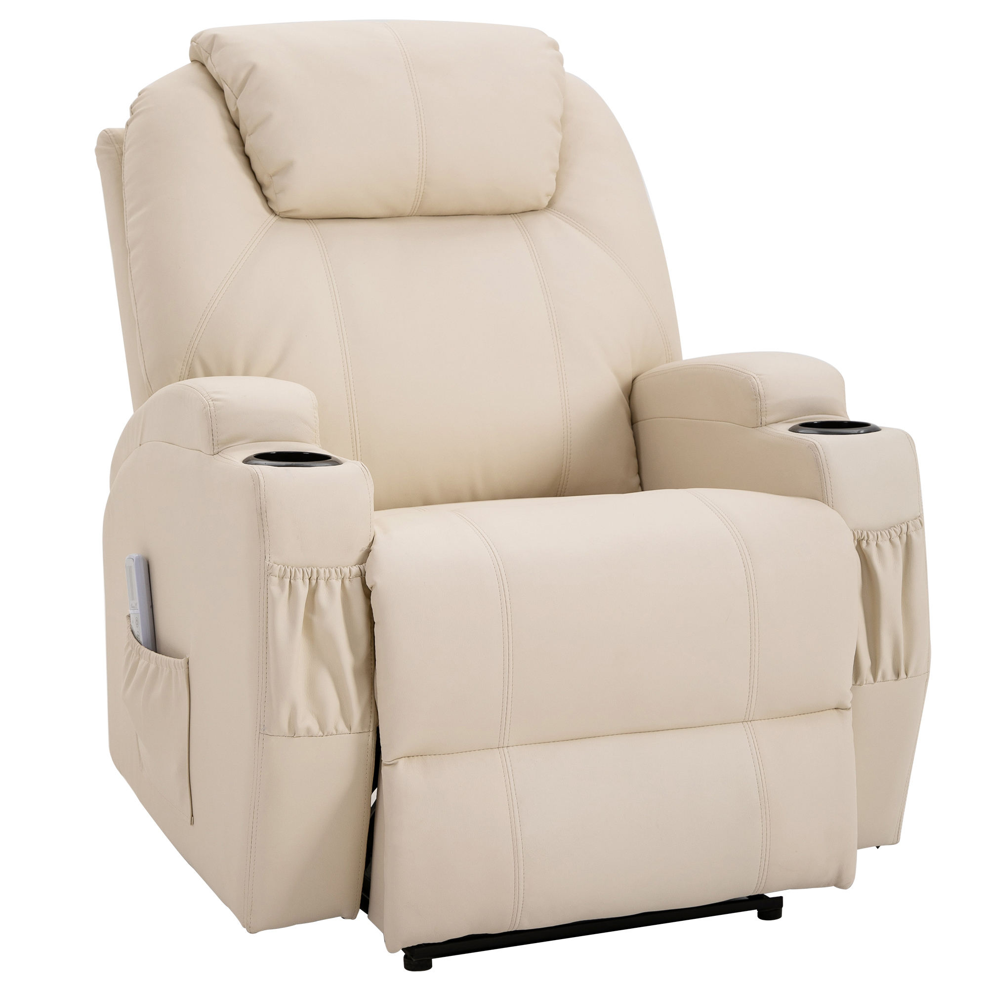 HOMCOM Massagesessel Elektrisch Relaxsessel Fernsehsessel Massagefunktion Liegefunktion Kunstleder Holz Metall Schaumstoff Beige 82 x 97 x 110 cm