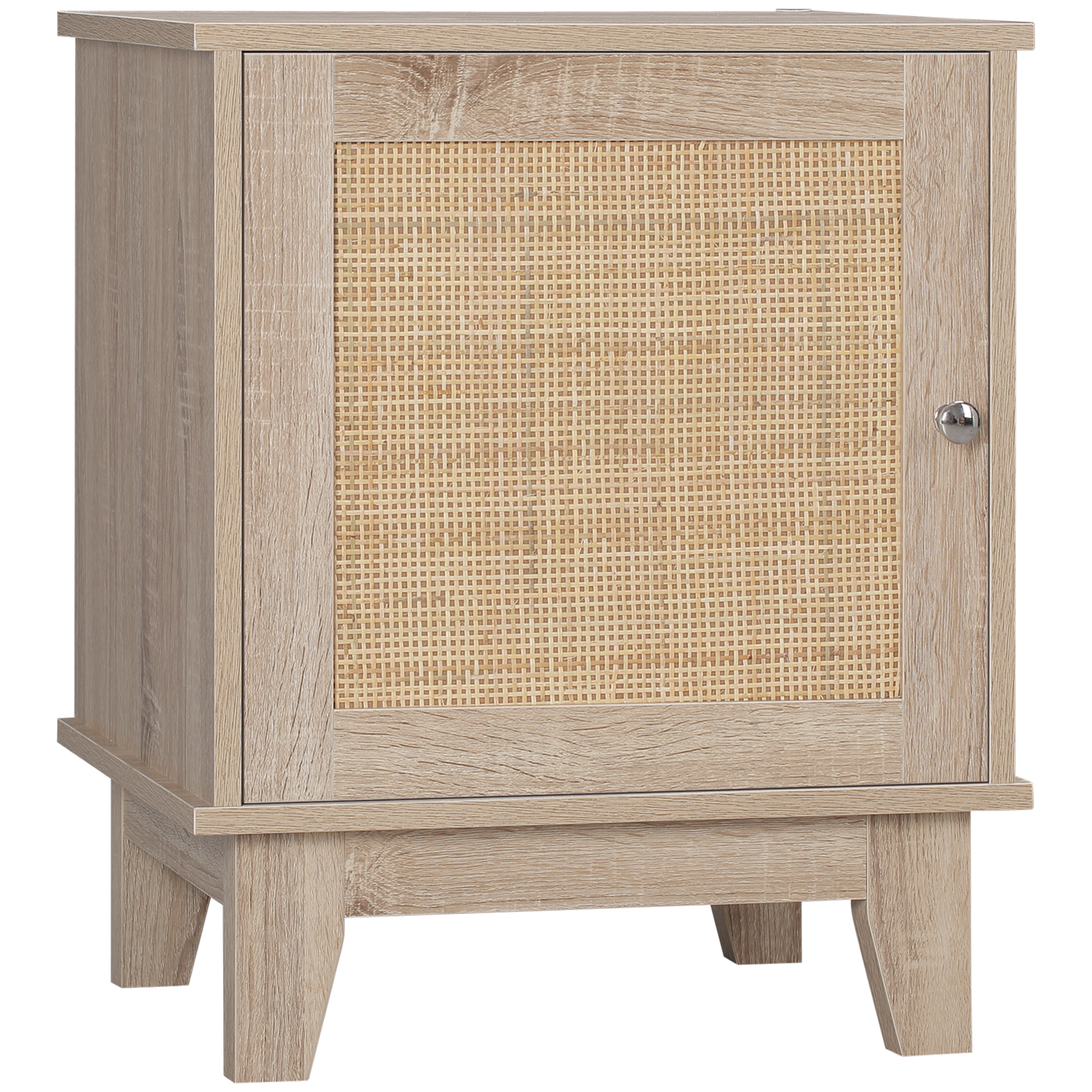HOMCOM Boho Bedside Table With Rattan Drawer & Adjustable Shelf - Natural Wood Look