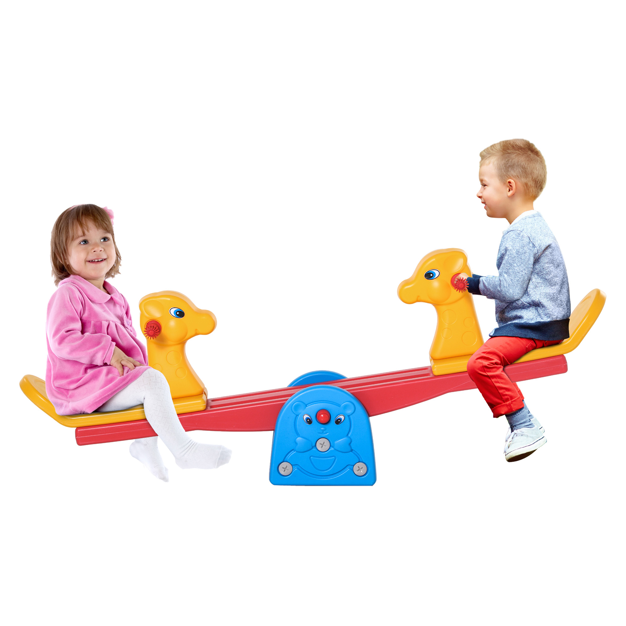 HOMCOM Kids Seesaw Safe Teeter Totter 2 Seats w/Easy-Grip HandlesSafeIndoor Outdoor Playroom Backyard Equipment Multicolor|Aosom Ireland