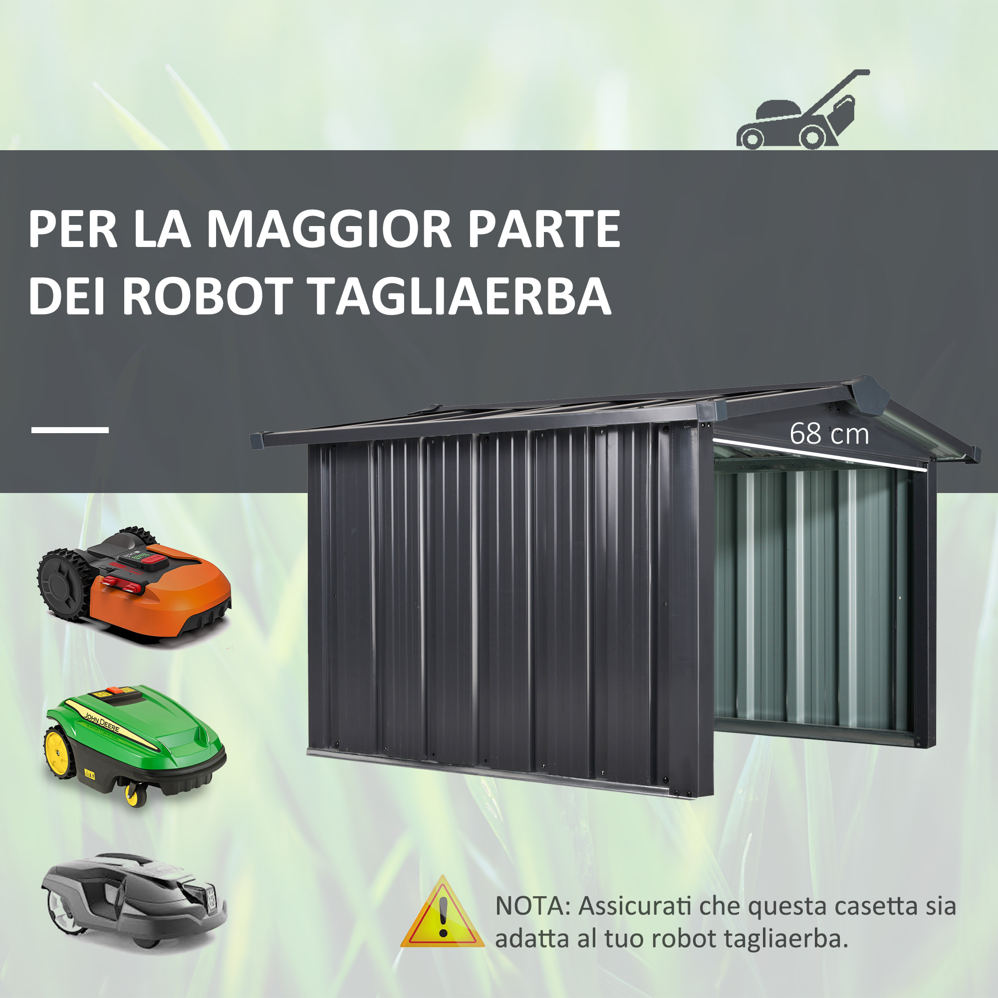 Riparo Per Robot Tosaerba Outsunny - Garage In Acciaio Zincato, Grigio, Per Esterno - Foto 7