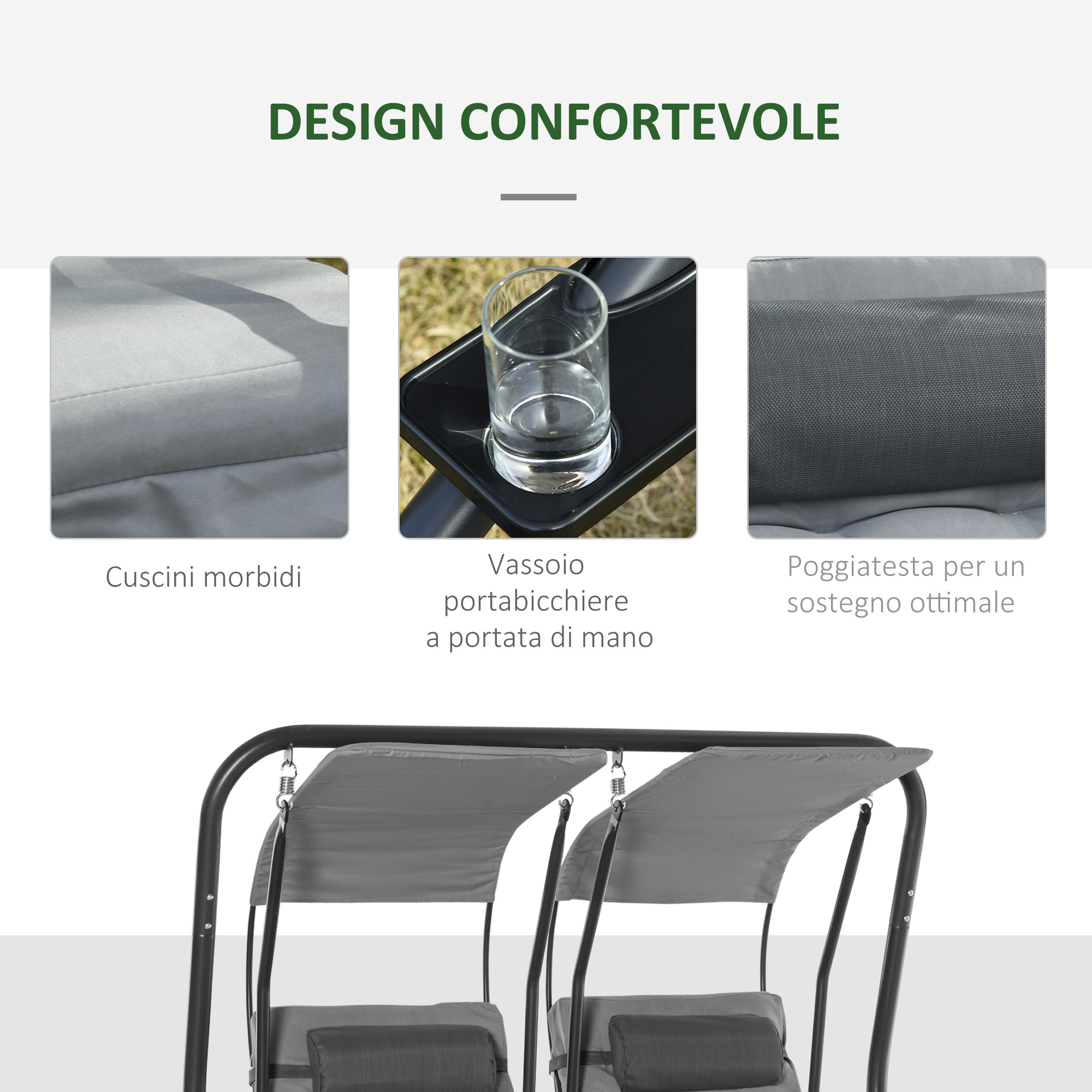 Outsunny Dondolo Da Giardino 2 Posti Beige - Con Tetto Parasole E Sedute Indipendenti - Foto 5