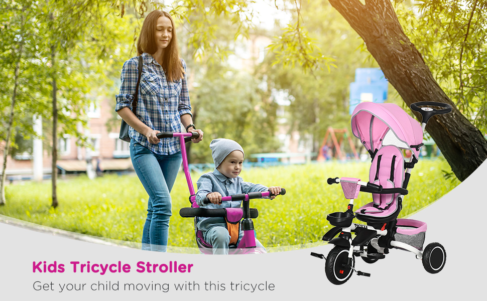 7in1 Toddle Tricycle with Handle, Push Along Trike with
