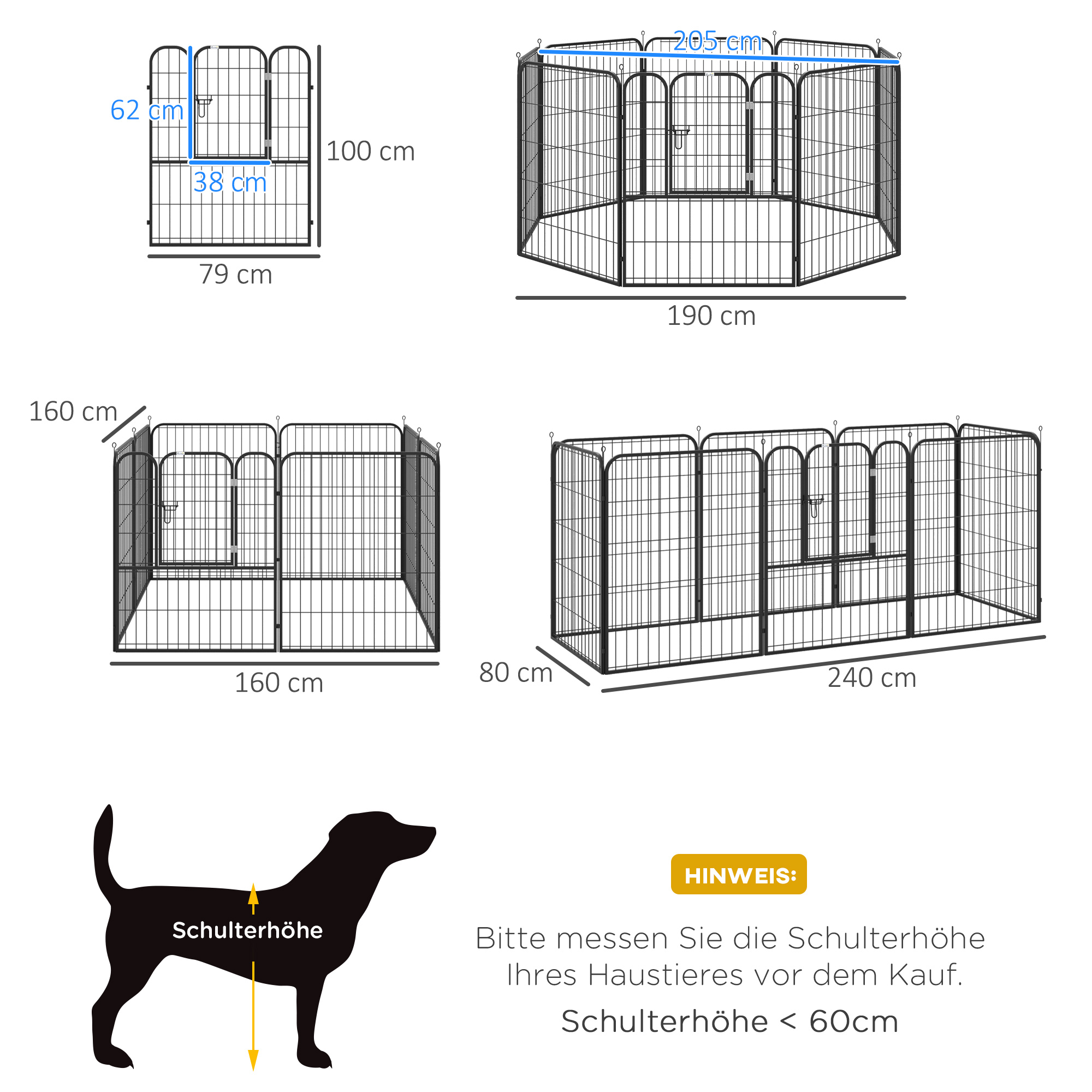 PawHut puppy-uitloop, buitenverblijf, aanpasbare metalen box met deur, 79 x 79 cm, zwart