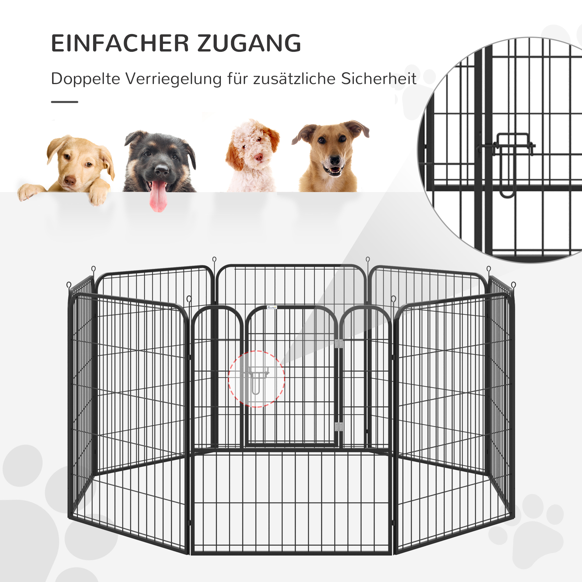 PawHut buitenverblijf box voor huisdieren puppy hek box hondenverblijf aanpasbare vorm met deur metaal 79 x 100 cm zwart