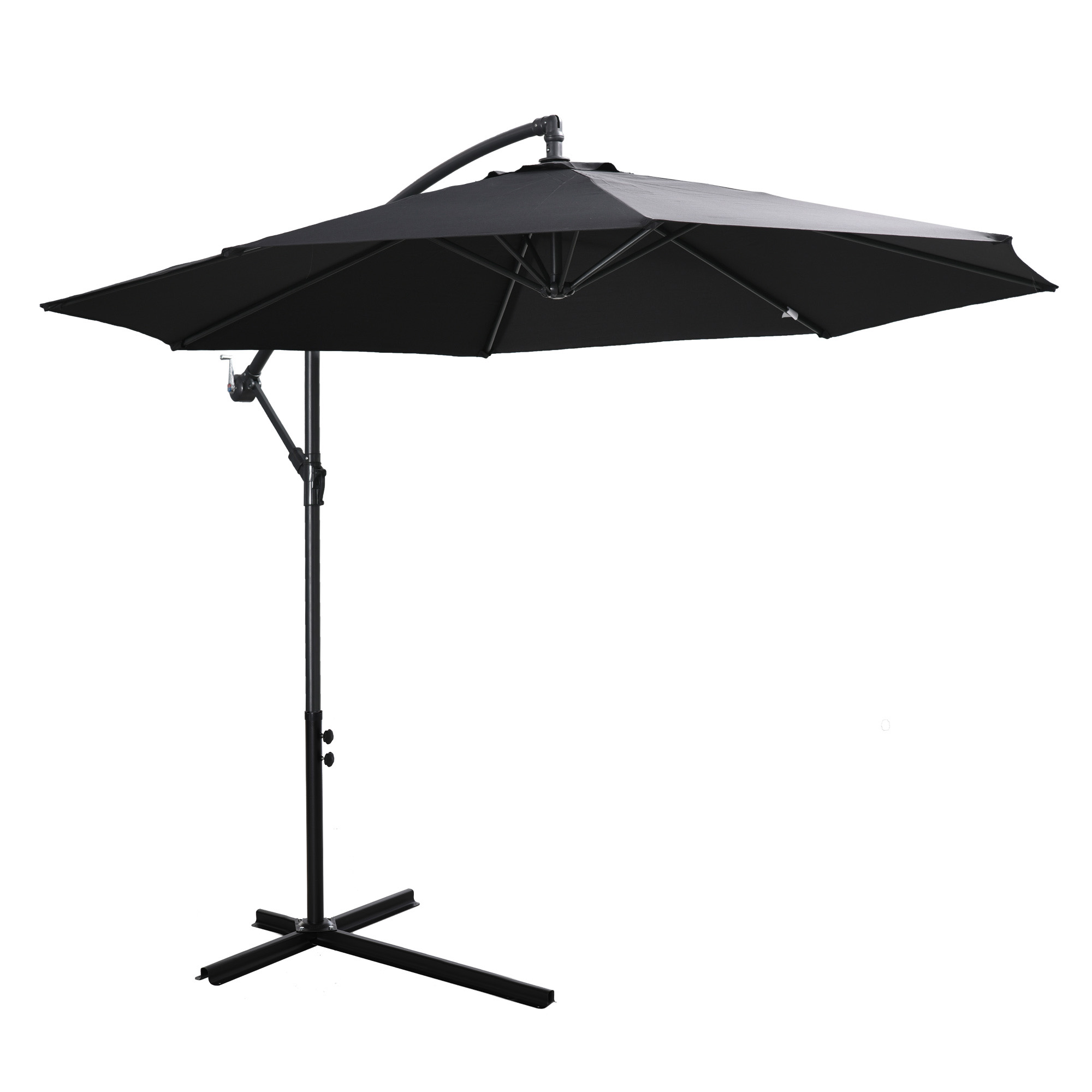 Outsunny Parasol na Wysięgniku z Korbką Ręczną Czarny Odpinany | Aosom PL