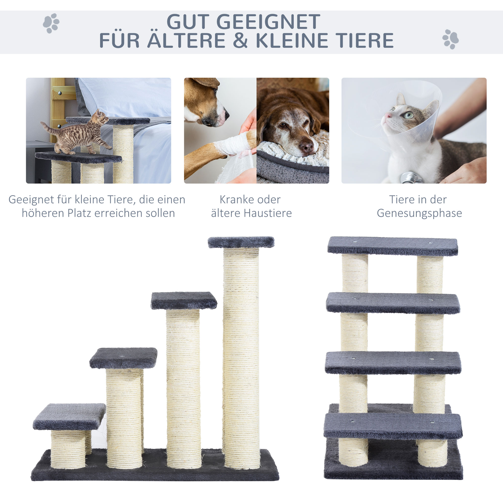 PawHut huisdierentrap met tapijt, hondentrap, kattentrap, instaphulp