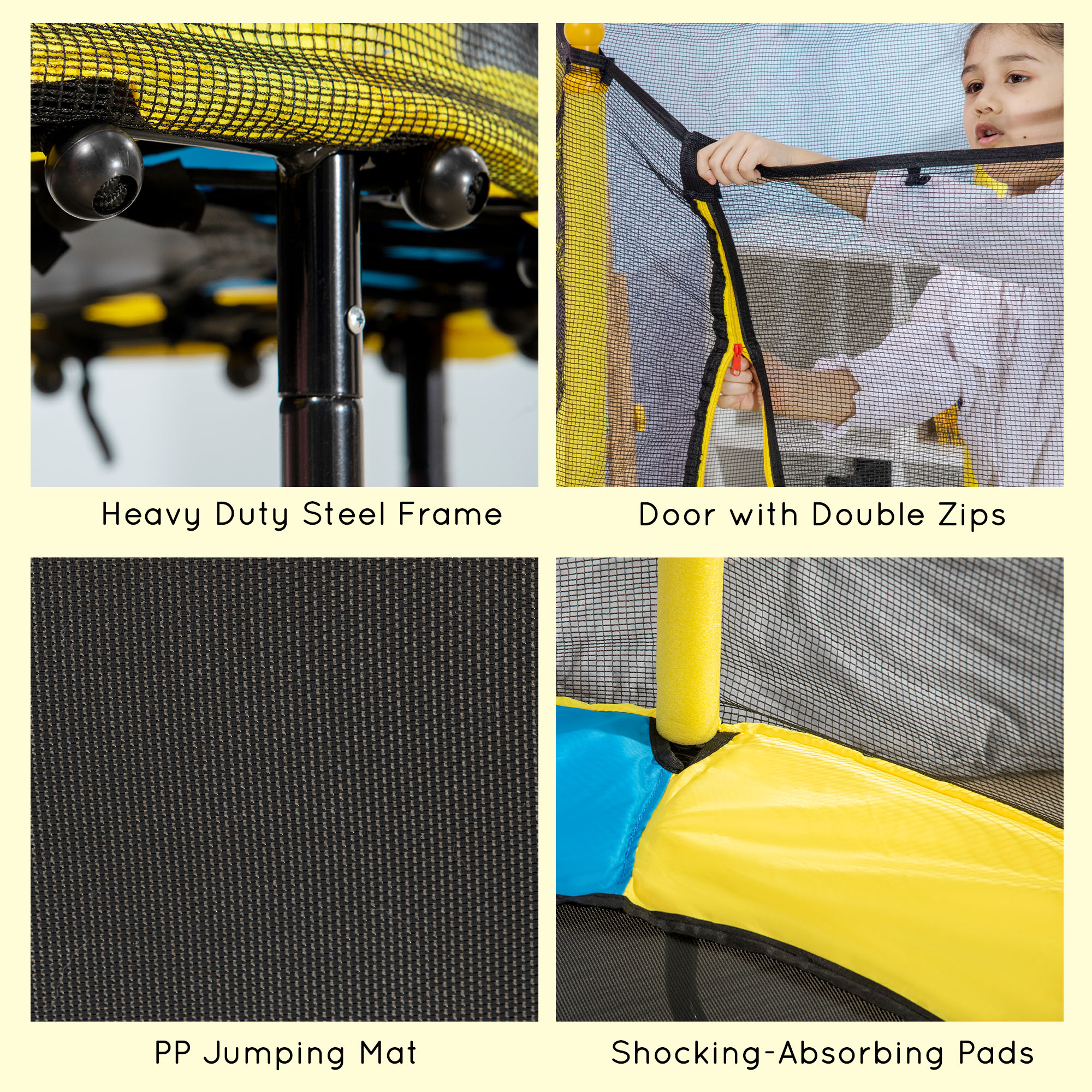 HOMCOM 4.6FT / 55 Inch Kids Trampoline with Enclosure Safety Net Pads Indoor Trampolines for Child 3-10 Years Old, Yellow