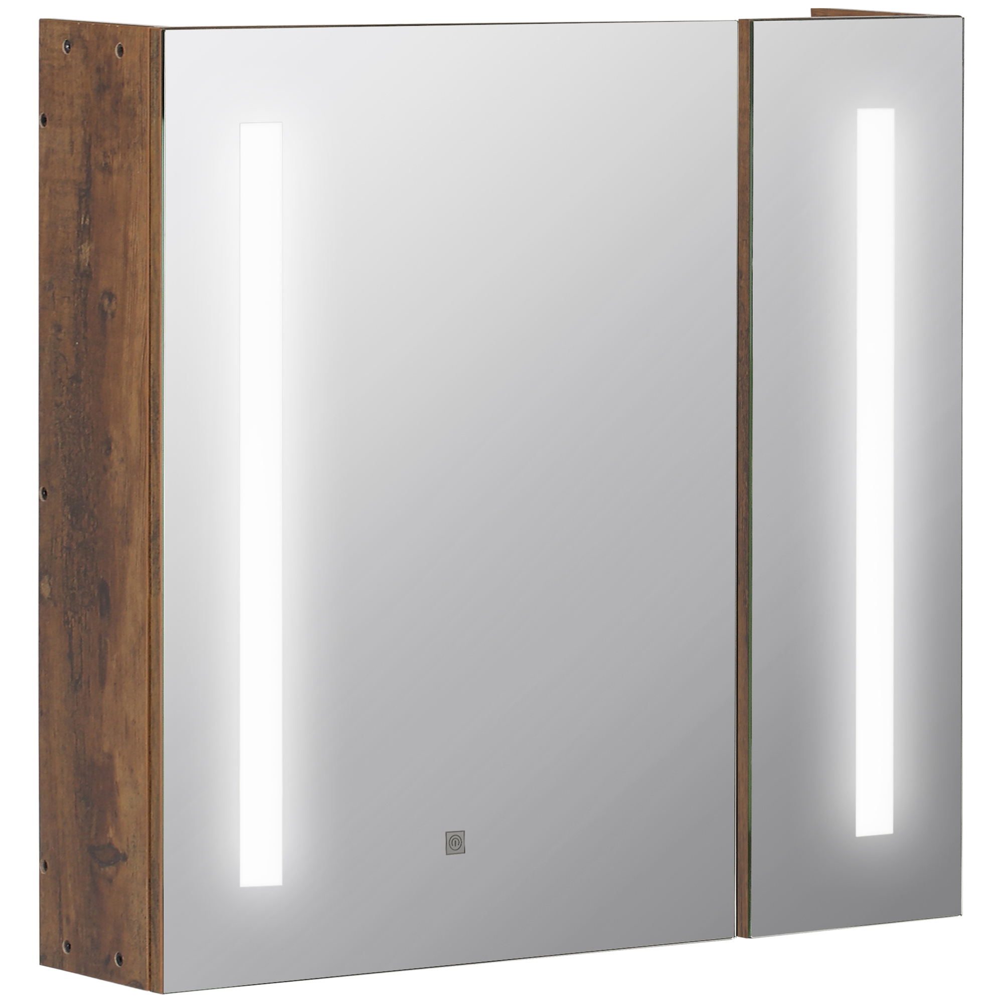 Armário com Espelho de Casa de Banho com Luz LED Suspenso com Porta, 4  Prateleiras Abertas e Interruptor Tátil Estilo Moderno 60x15x65cm Branco
