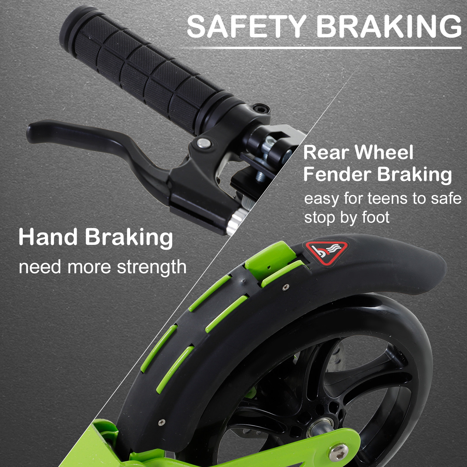 HOMCOM Teens Adult Kick Scooter Foldable Adjustable Aluminum Ride On Toy For 14+ w/ Dual Brake System, Shock Mitigation System - Green 95.5-110.5H CM