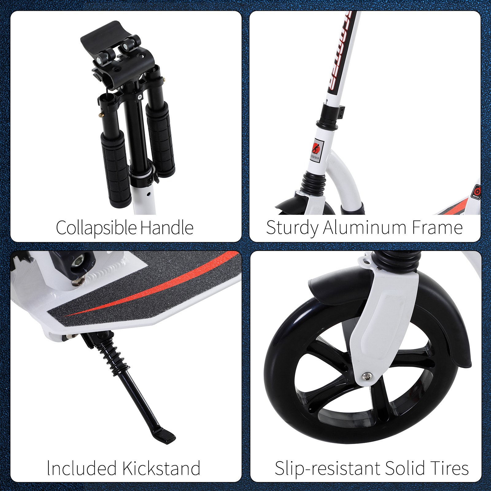 HOMCOM Teens Adult Kick Scooter w/ Shock Absorption Mechanism Foldable Adjustable Height Aluminium Frame Ride On Toy for 14+ - White