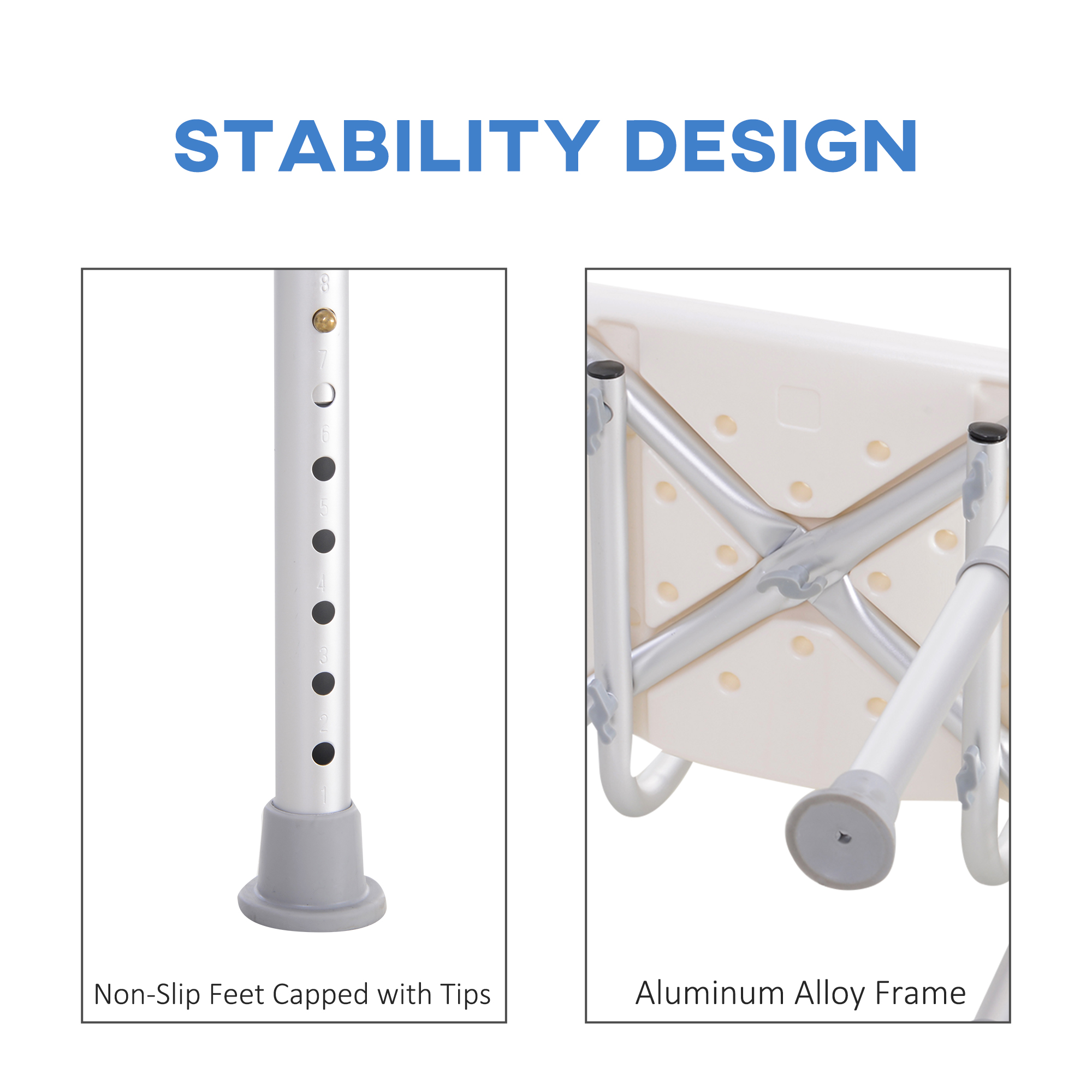 HOMCOM Adjustable Bath Chair, Shower Stool Safety Seat for Elderly, Bathroom Aid with Adjustable Positions