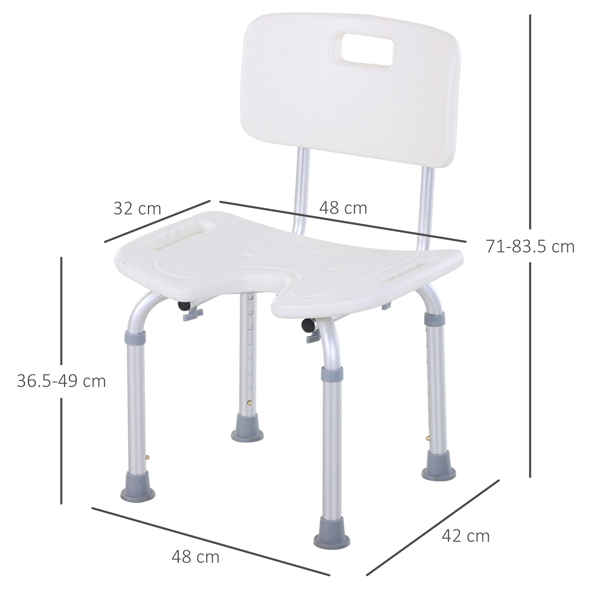 HOMCOM 8-Level Height Adjustable Bath Stool Spa Shower Chair Aluminum w/ Non-Slip Feet and Handle, Load Capacity 136kg