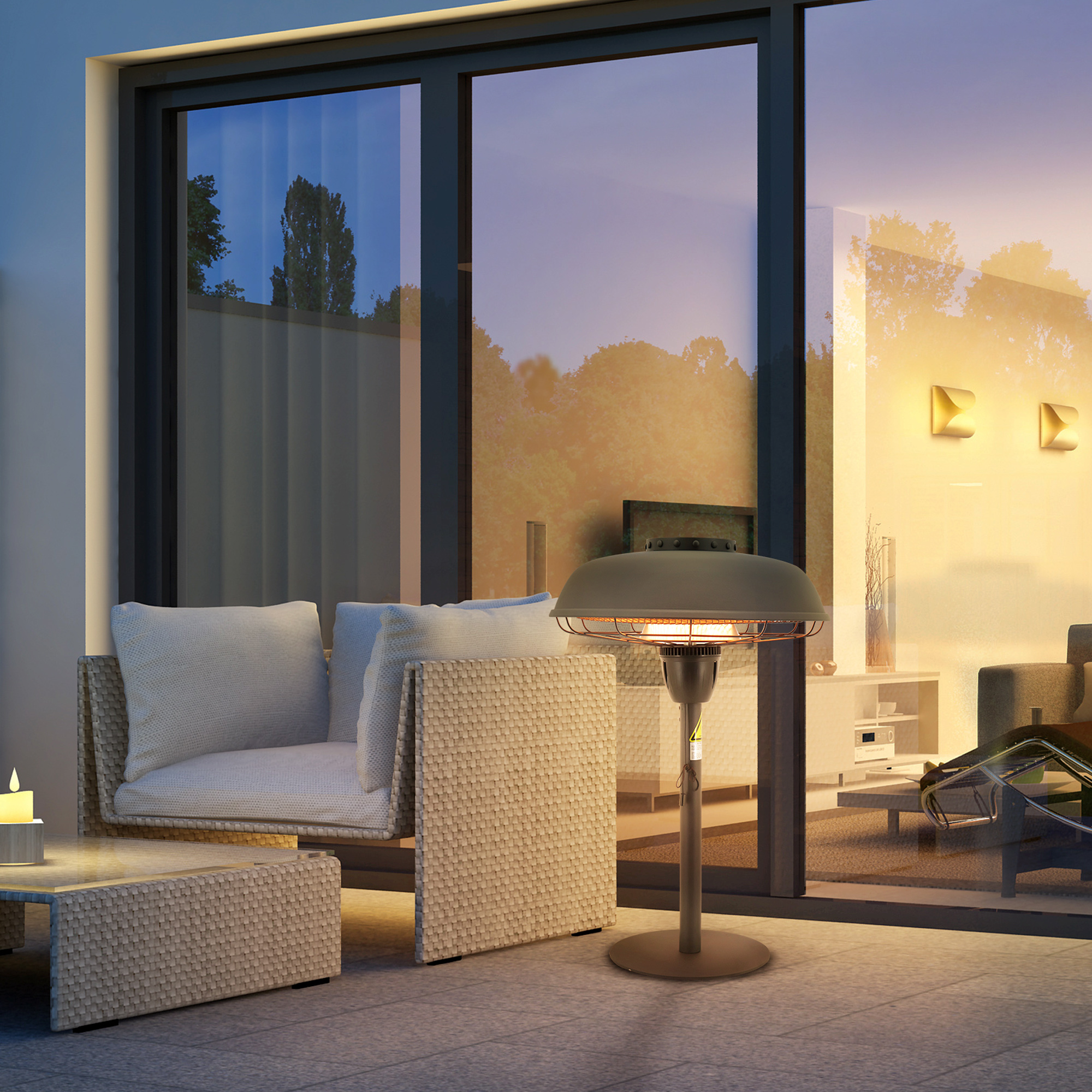 Outsunny Electric Table Top Patio Heater 2.1kW, Infrared with 3 Heat Settings, Pull Switch, IP44, Black