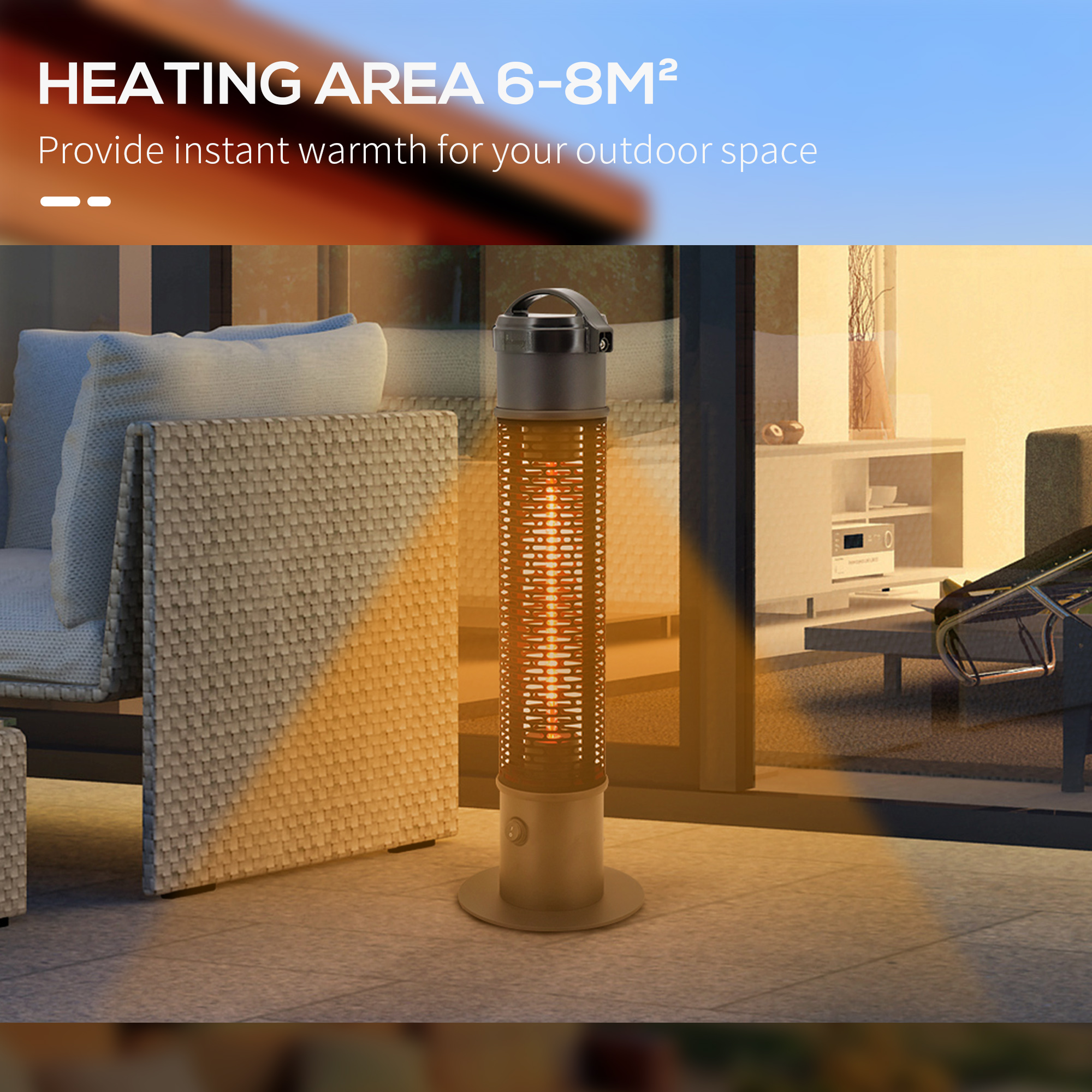 Outsunny Table Top Patio Heater, 1.2kW Infrared Outdoor Electric Heater with IP54 Rated Weather Resistance, Tip Over Safety Switch Î¦20 x 65 cm