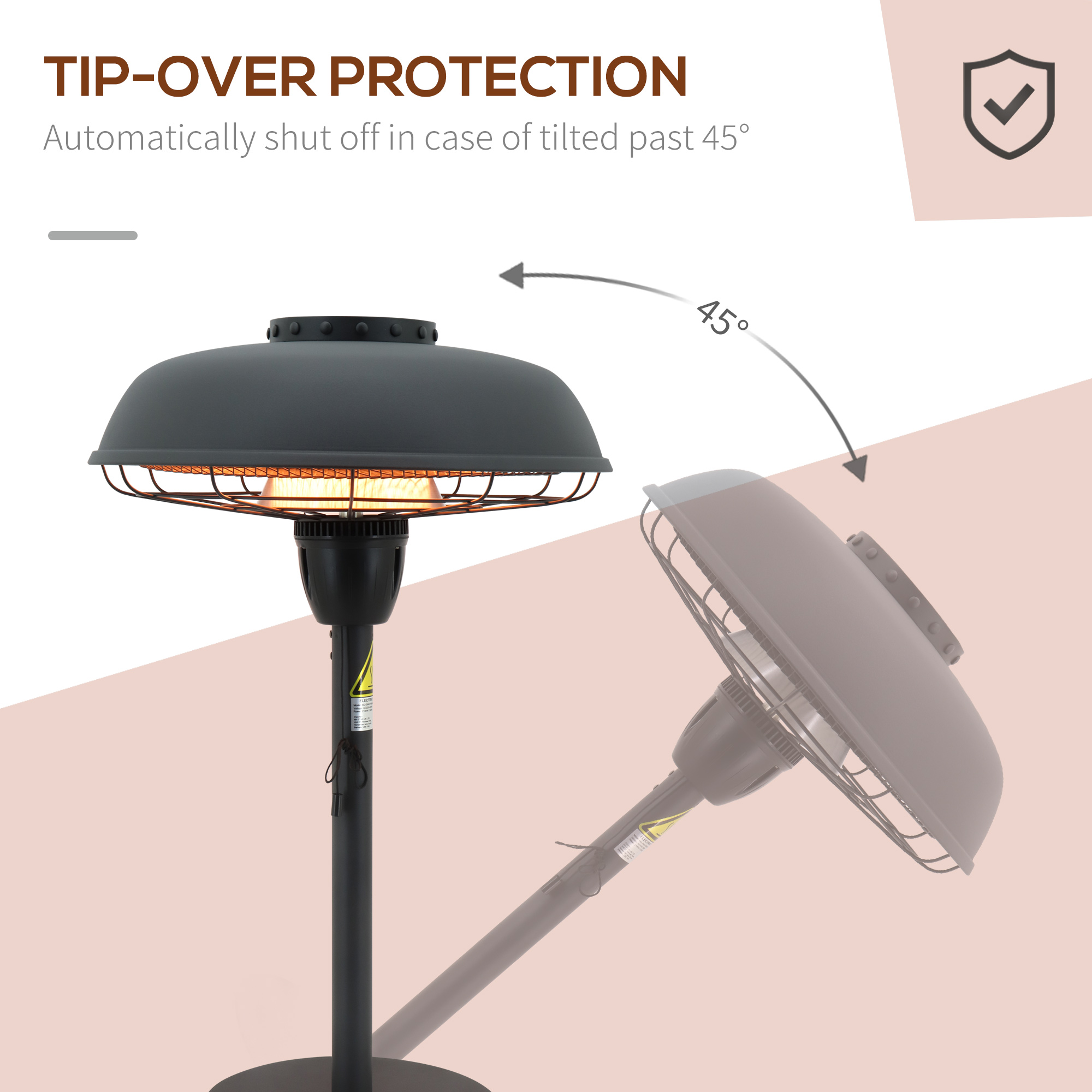 Outsunny Electric Table Top Patio Heater 2.1kW, Infrared with 3 Heat Settings, Pull Switch, IP44, Black