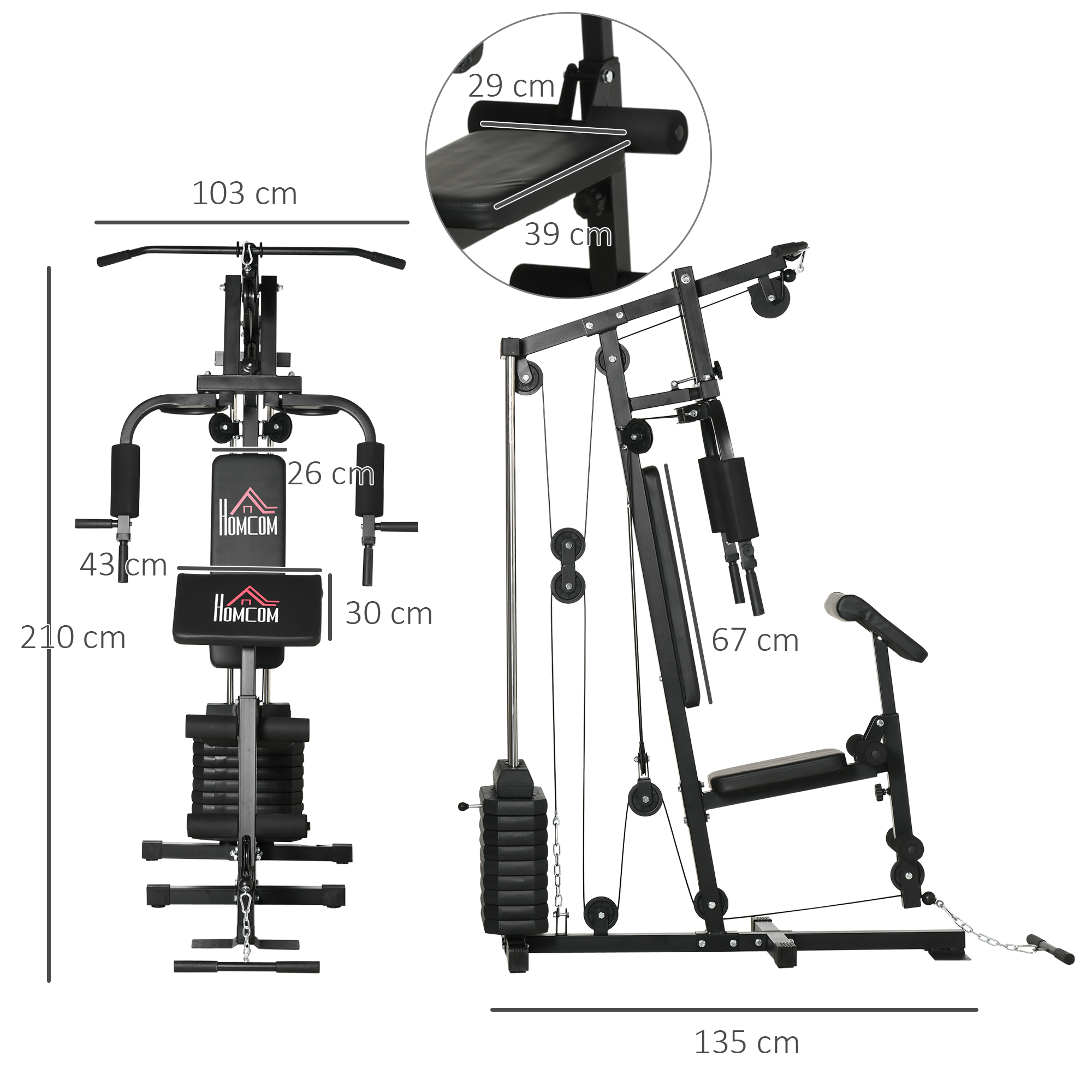 HOMCOM Sala de gimnastica multifunctionala cu greutati, aparat