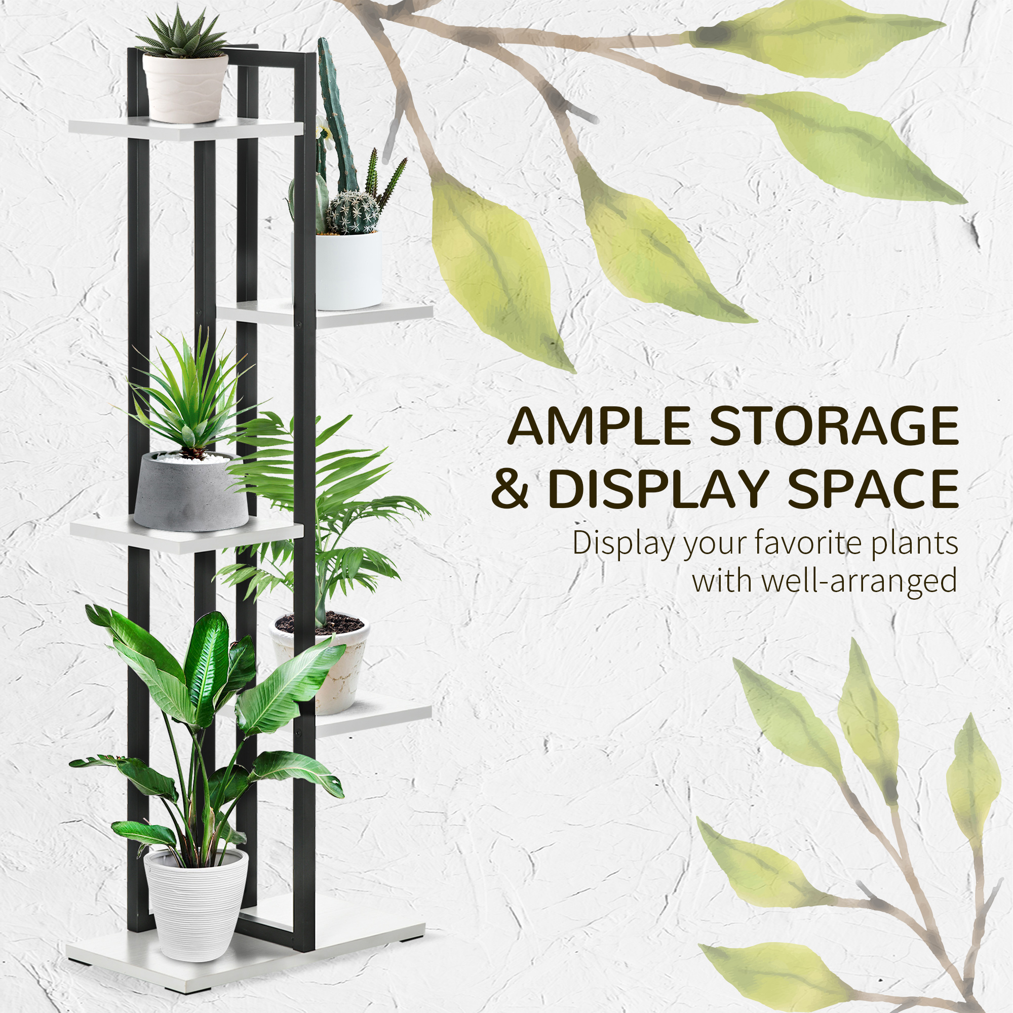 Outsunny 5 Tiered Plant Stand, Corner Plant Shelf, Flower Pot Holder Storage Organizer for Indoor Outdoor Porch Balcony Living Room Bedroom