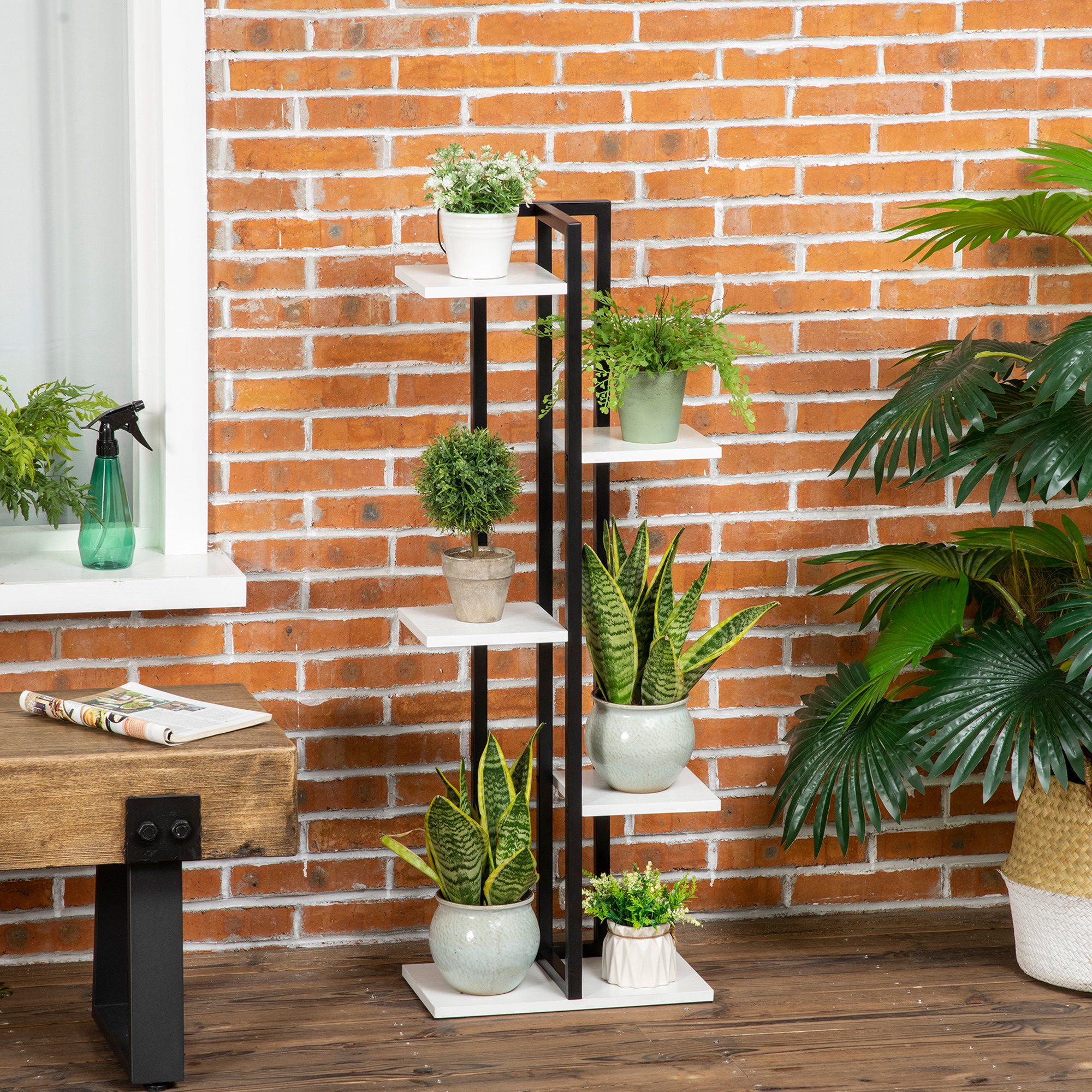 Outsunny 5 Tiered Plant Stand, Corner Plant Shelf, Flower Pot Holder Storage Organizer for Indoor Outdoor Porch Balcony Living Room Bedroom