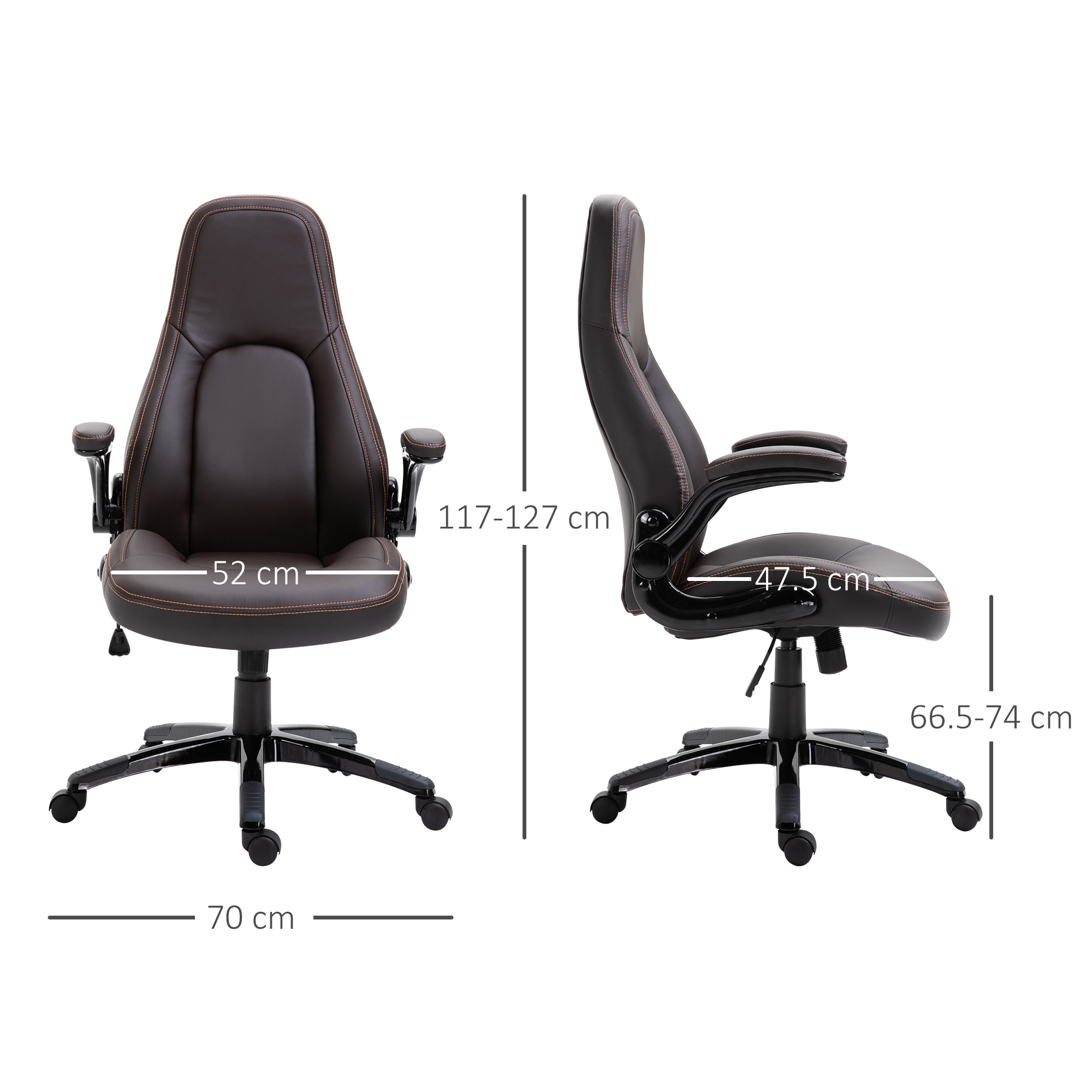 Vinsetto PU Leather Swivel Office Chair, Adjustable Height, Flip Up Armrests, Tilt Function, Computer Desk Chair, Dark Brown