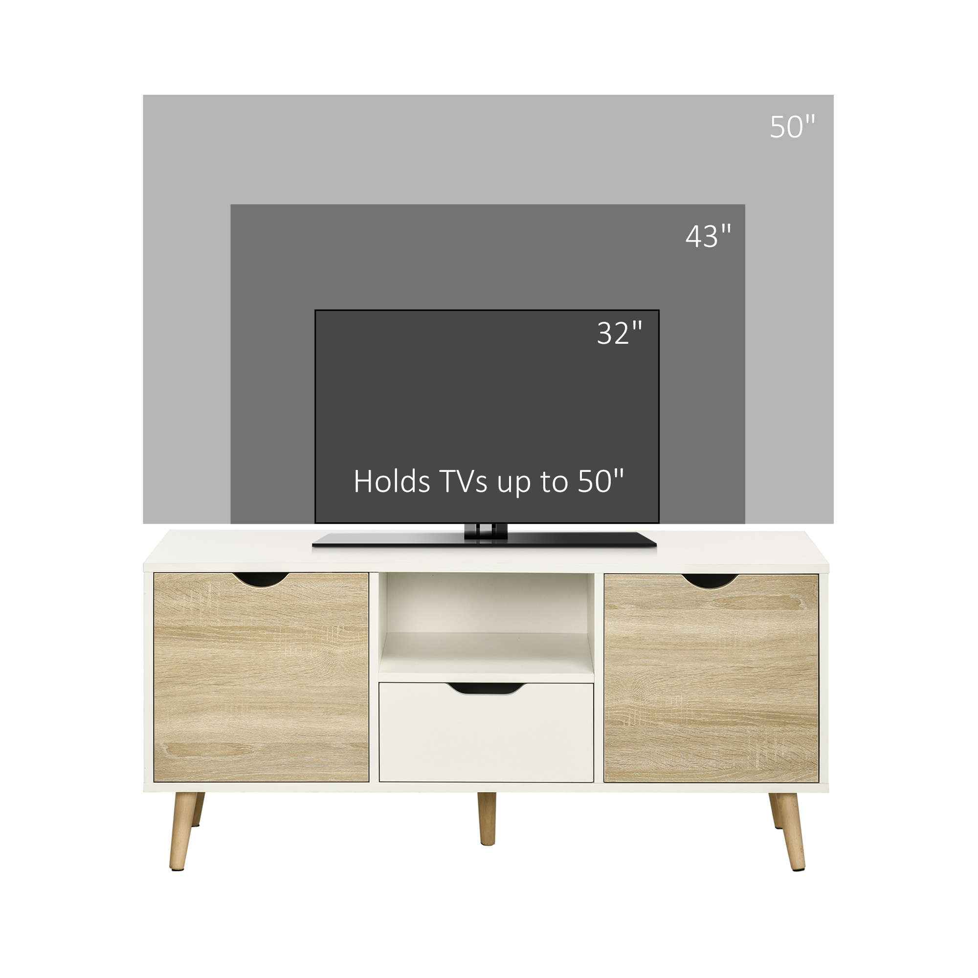 HOMCOM TV Stand Cabinet for TVs up to 50 Inch, Entertainment Center with Storage  Drawer for Living Room and Bedroom, Natural