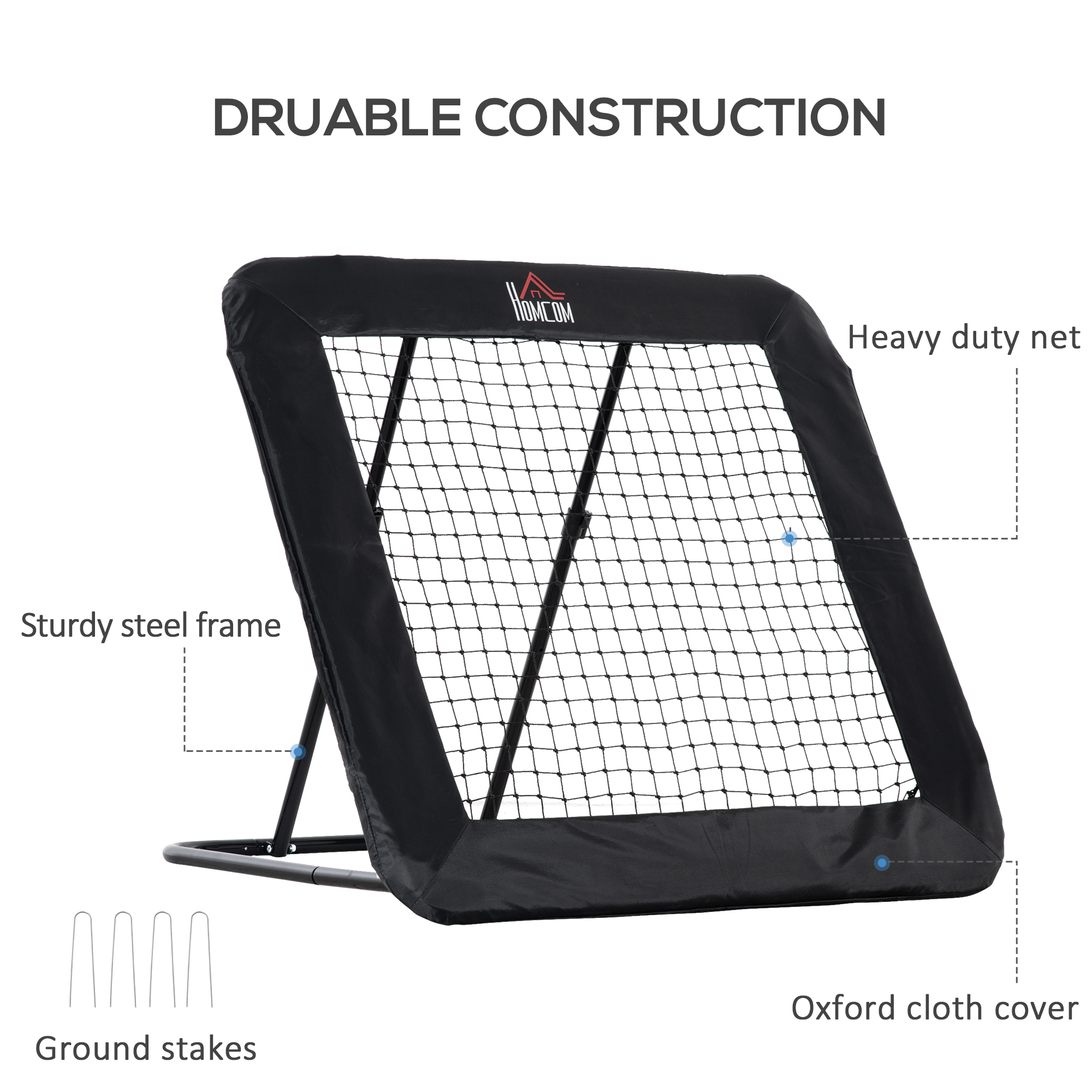 HOMCOM Football Rebounder Net, Adjustable Pitch Back Training Goal, Quick Fold for Easy Storage, Black