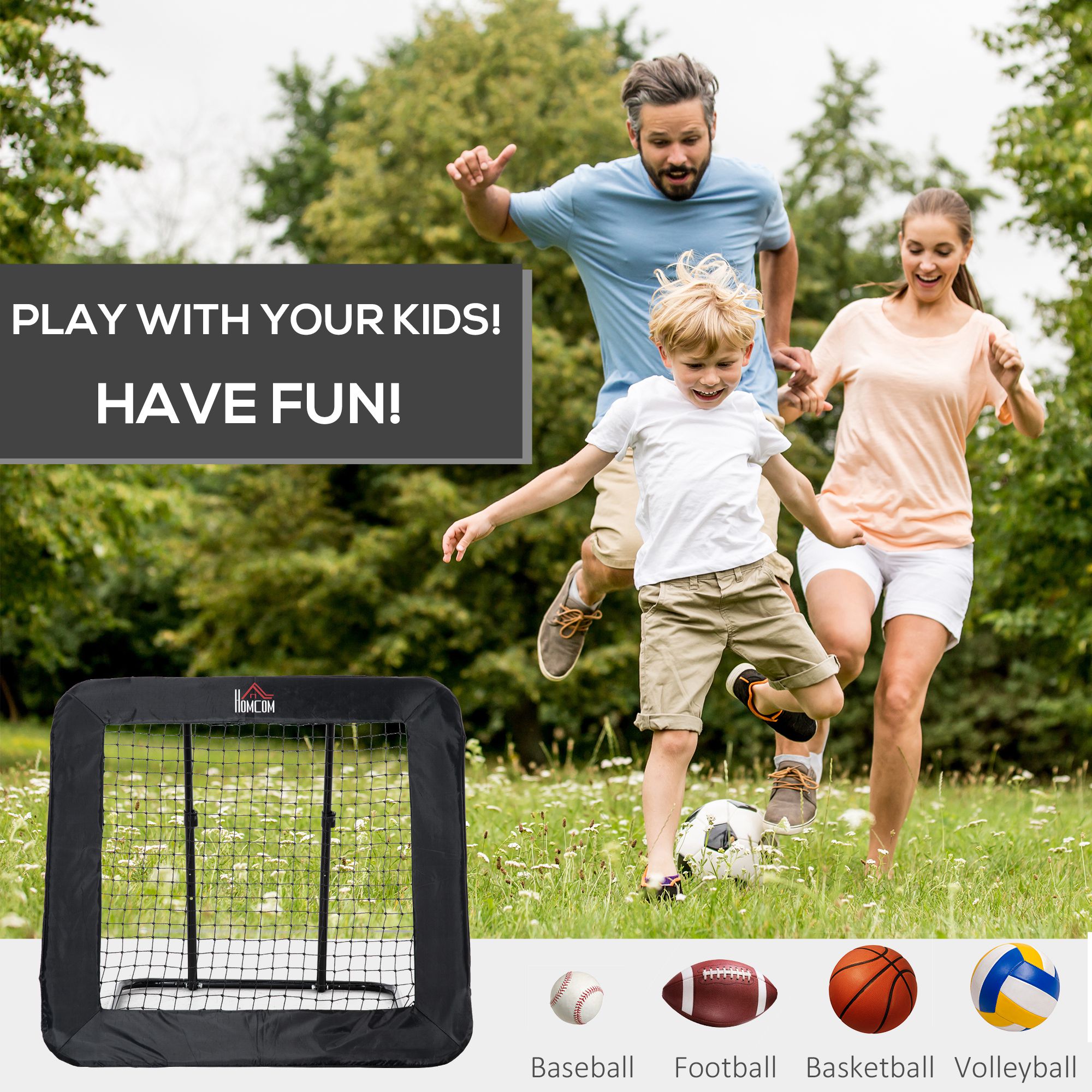 HOMCOM Football Rebounder Net, Adjustable Pitch Back Training Goal, Quick Fold for Easy Storage, Black