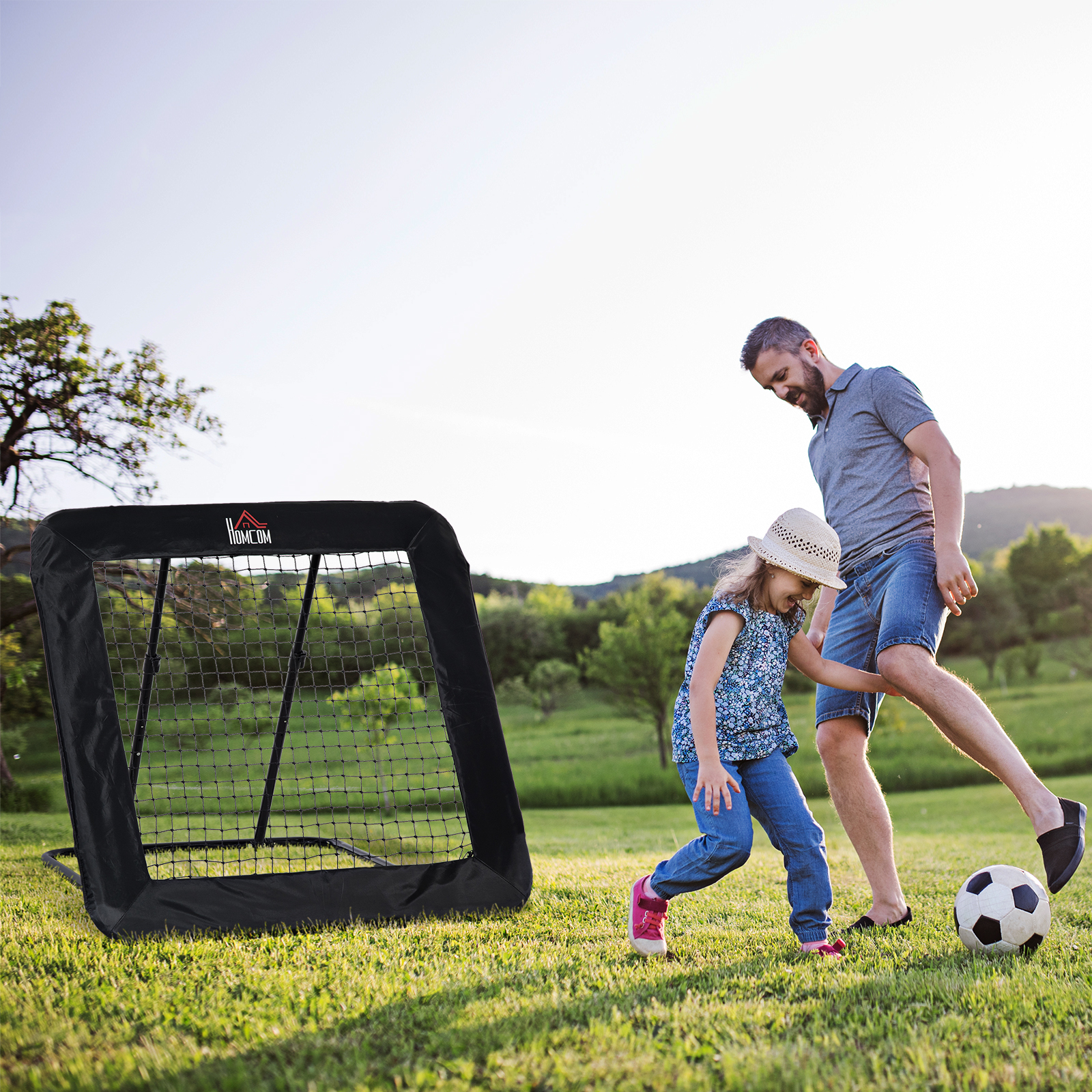 HOMCOM Football Rebounder Net, Adjustable Pitch Back Training Goal, Quick Fold for Easy Storage, Black