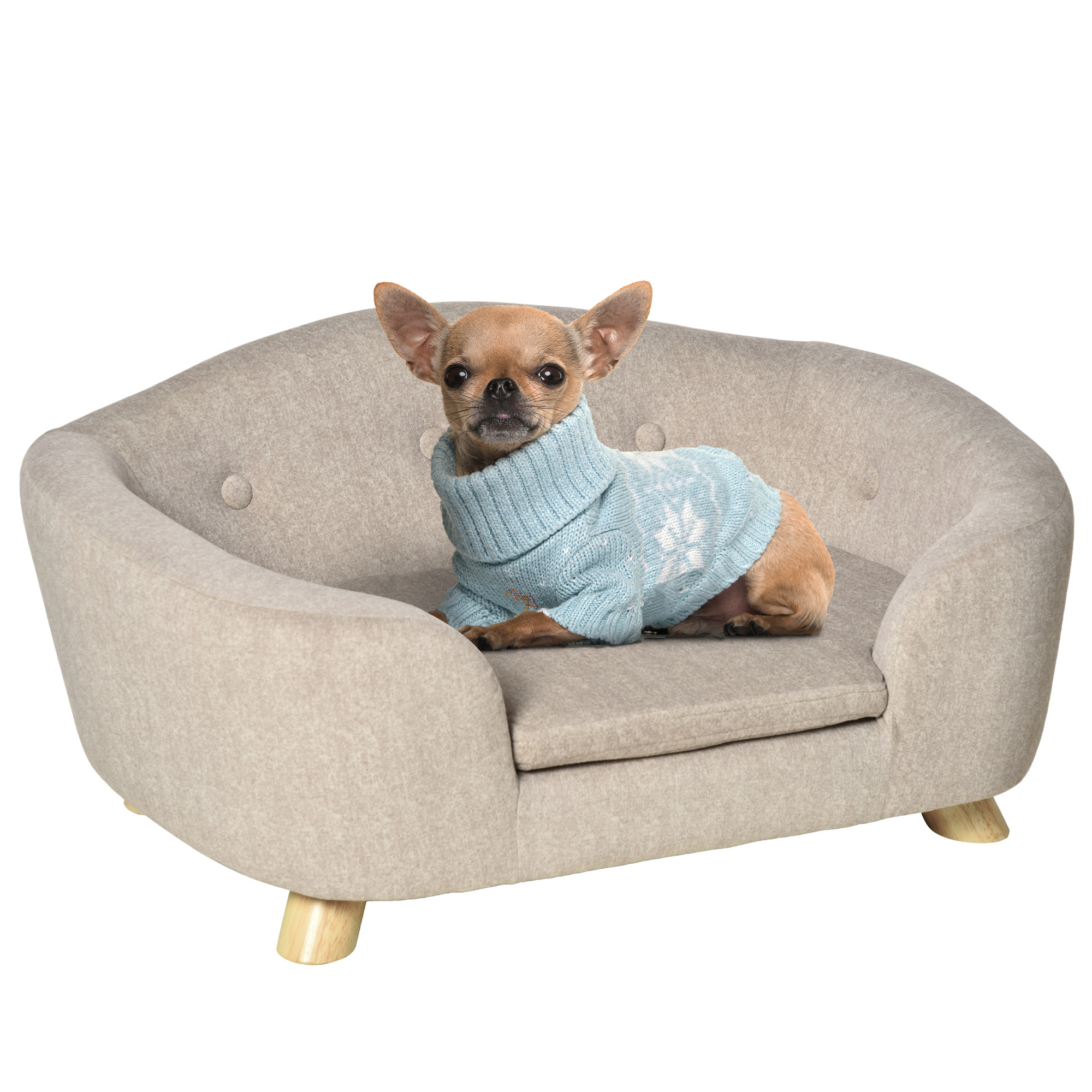 Comparer les prix de PawHut Canapé lit panier chien chat sur pied design contemporain coussin moelleux amovible pieds bois massif dim. 70L x 47l x 30H cm crème