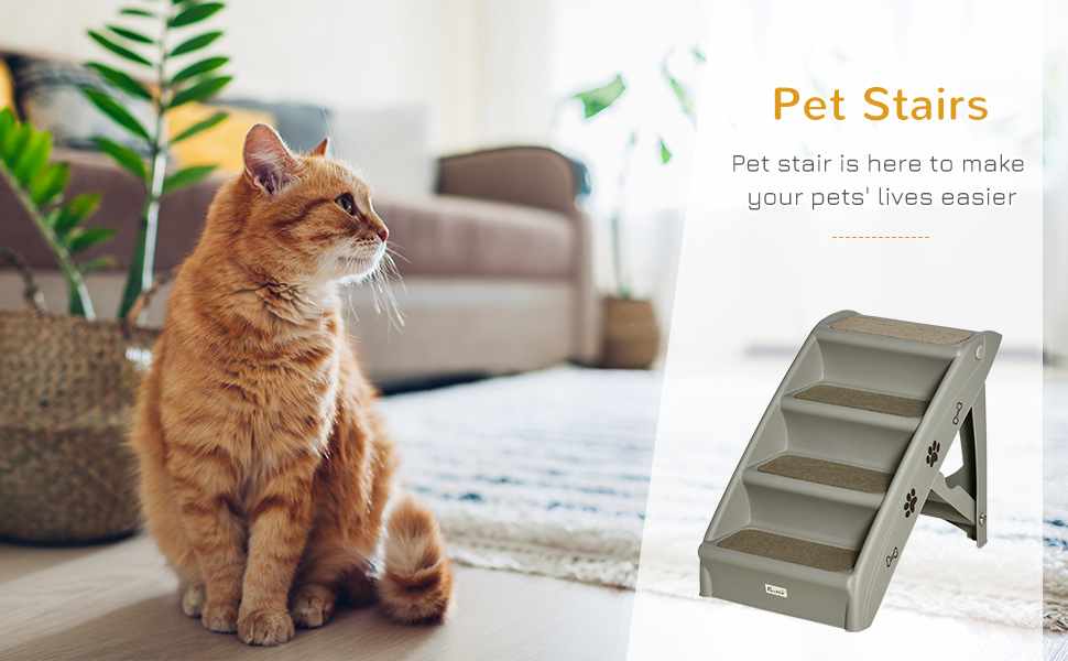PawHut 4-Step Pet Stairs – Dog Bed Steps, Grey Plush, 50kg Capacity, Indoor