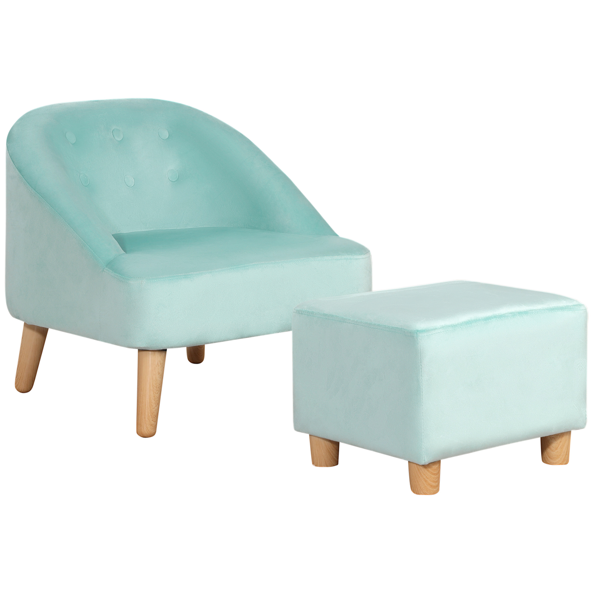 HOMCOM Kids' Armchair with Footrest Blue Dutch Velvet Cozy Children's Seating Eucalyptus Wood -... at Aosom IE