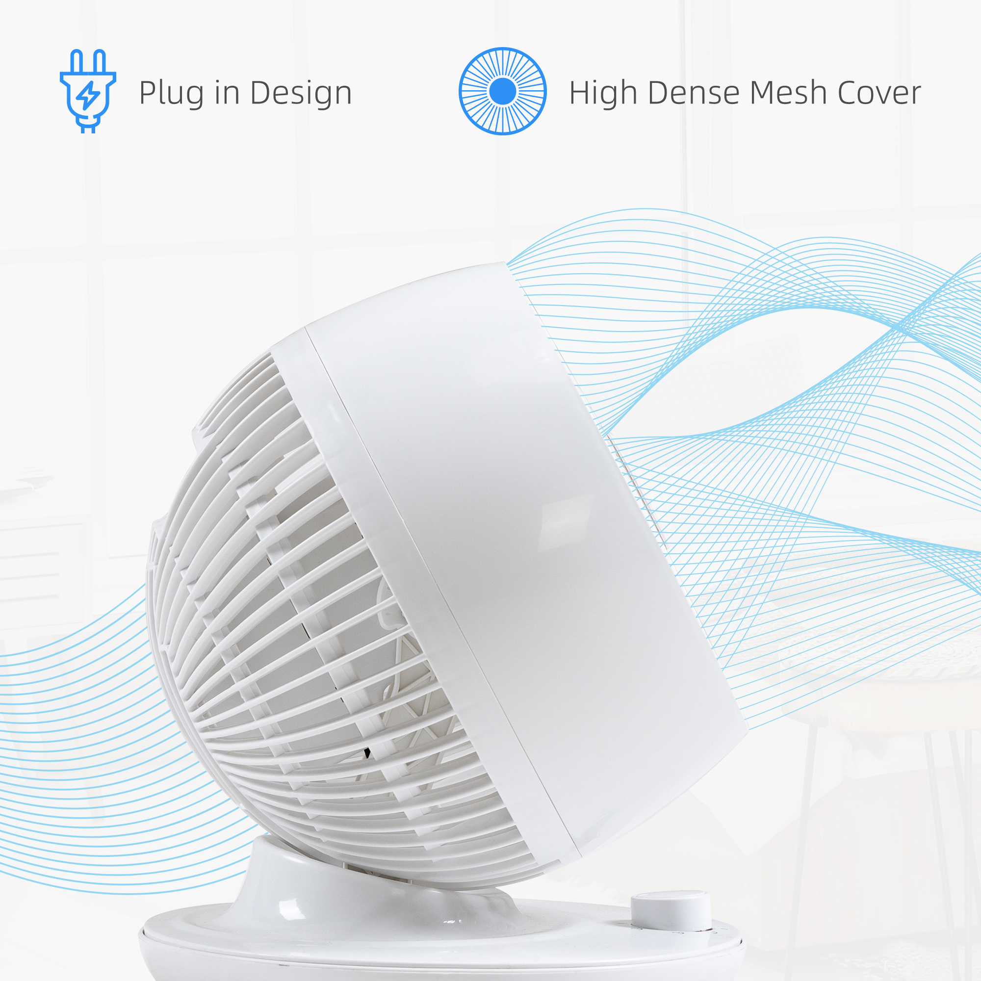  Ventilator pentru flux de aer cu 3 viteze, oscilare la 70° inclinare la 90°, ventilator personal de pus pe masa pentru camera de zi, dormitor, birou, negru si alb [6]