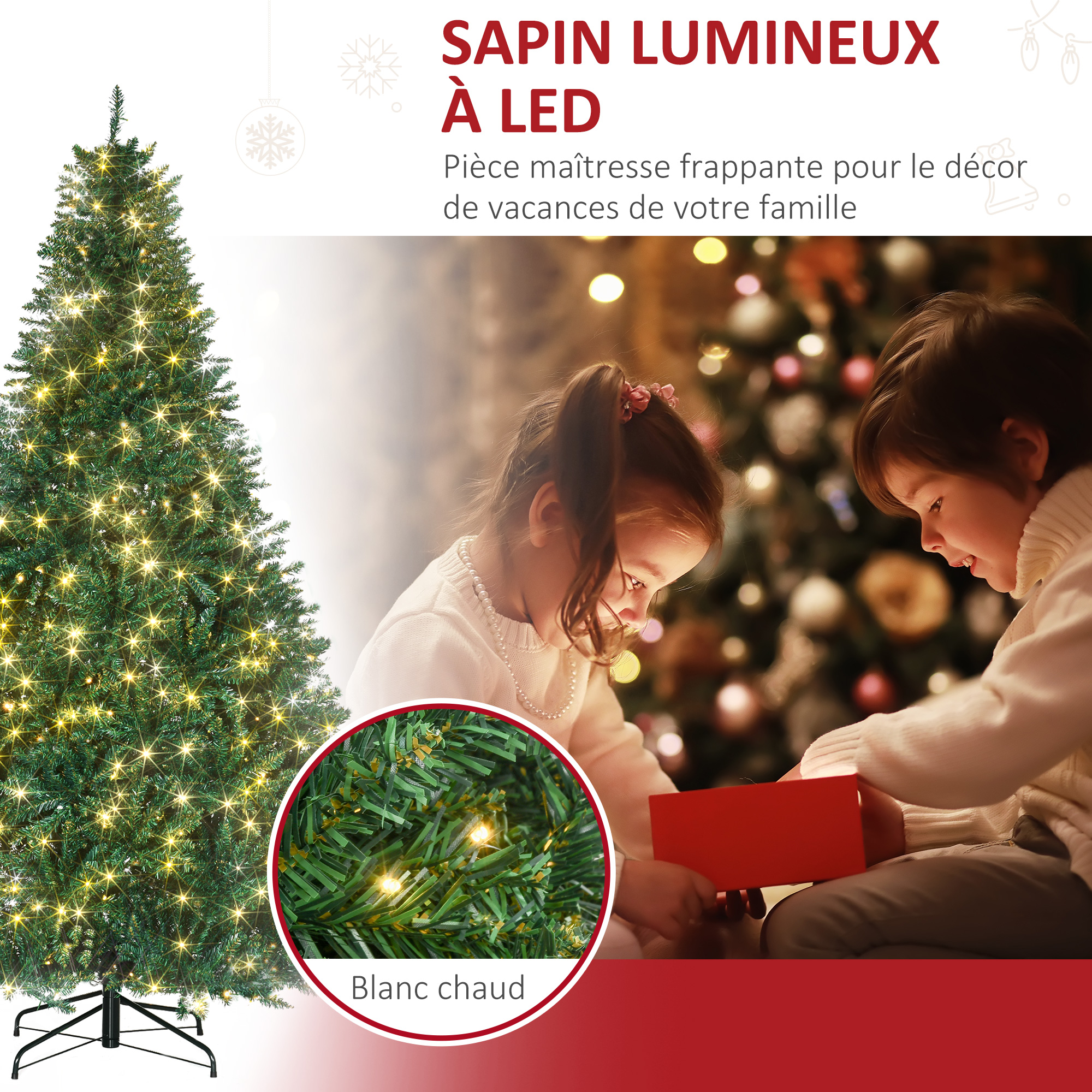 Sapin De Noël Artificiel Lumineux 210 Cm - 700 LEDs Blanc Chaud | 2154 Branches Denses - Facile à Monter