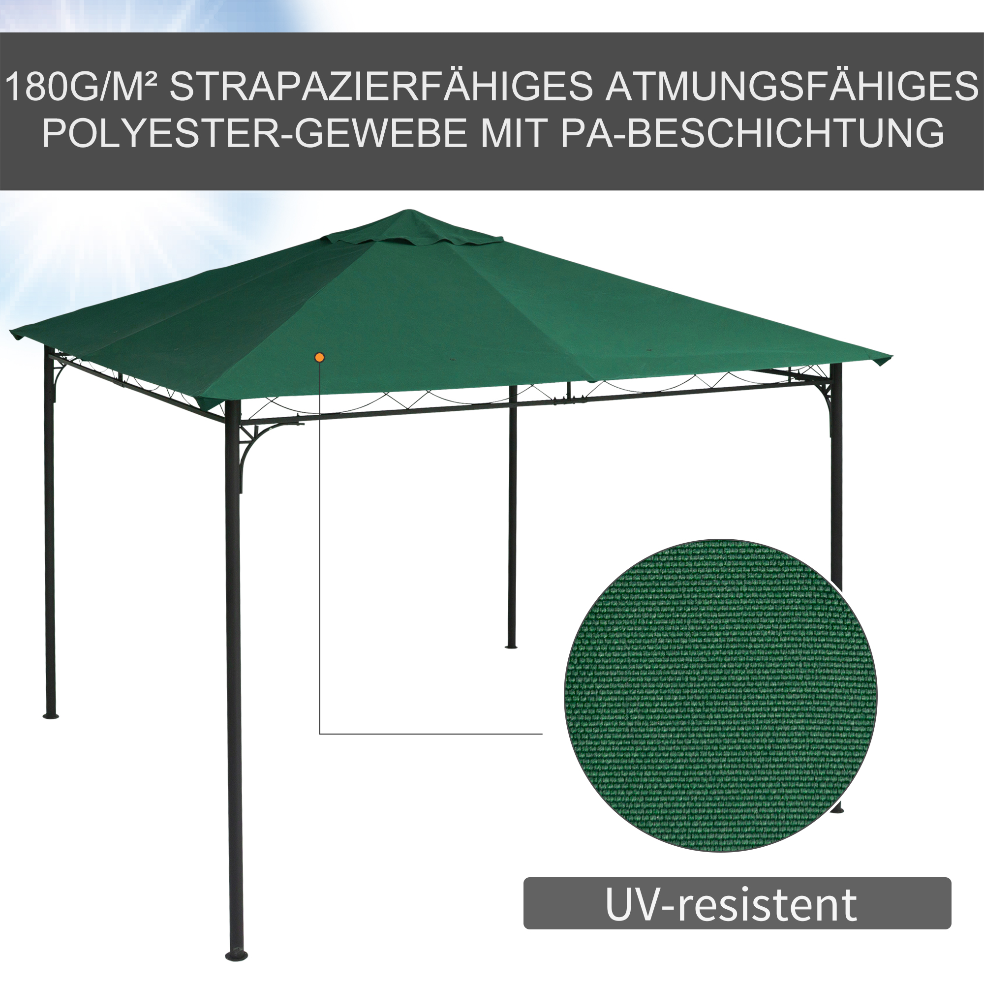 Outsunny Vervangend Zeil Voor Paviljoen – 4x3 M, 170 G/m² Polyester, PA-coating, Lichtgrijs, Met Ventilatiedoek & Klittenband