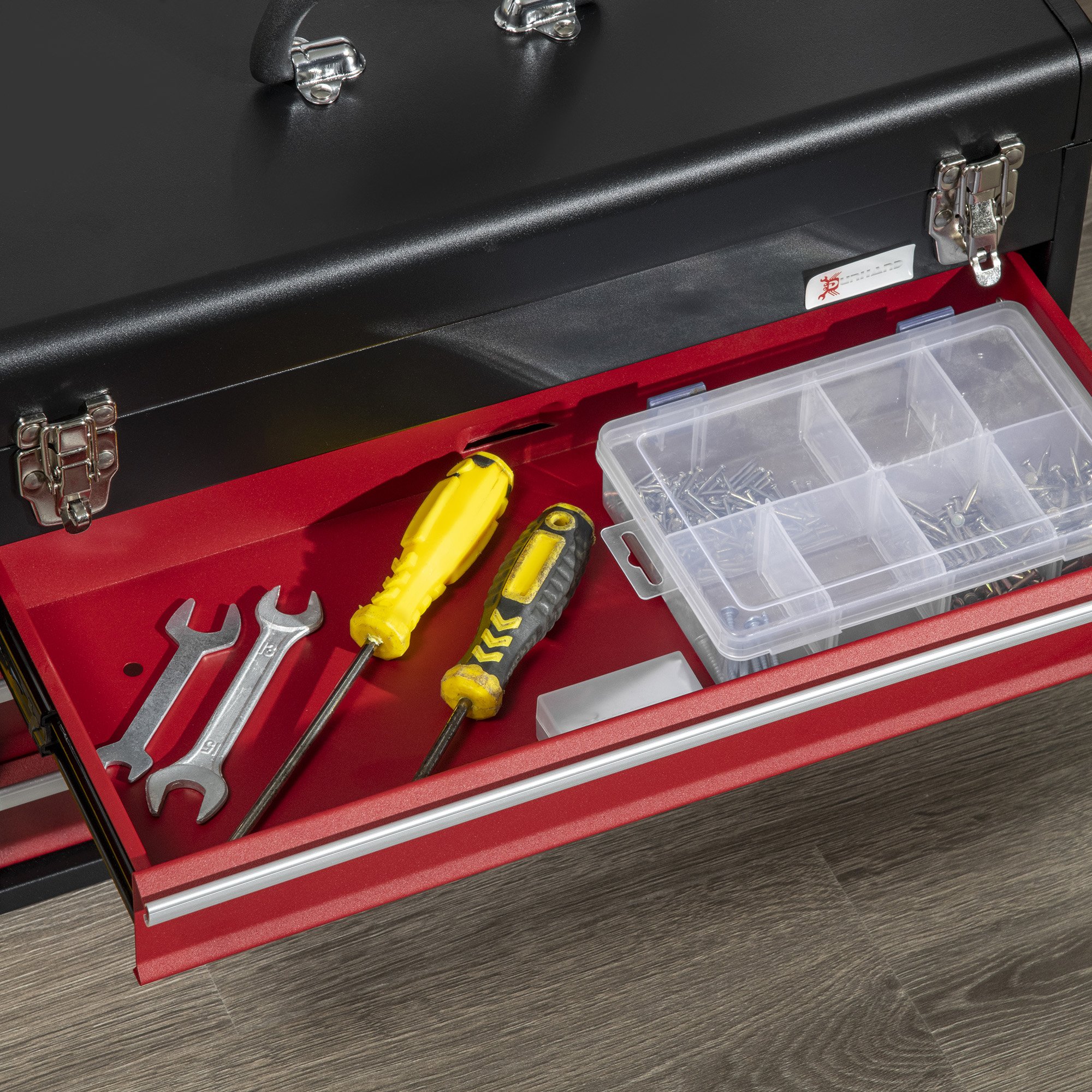 DURHAND Metal Tool Chest with 3 Drawers, Lockable, Ball Bearing Runners, Portable Toolbox, 510mm x 220mm x 320mm, Durable