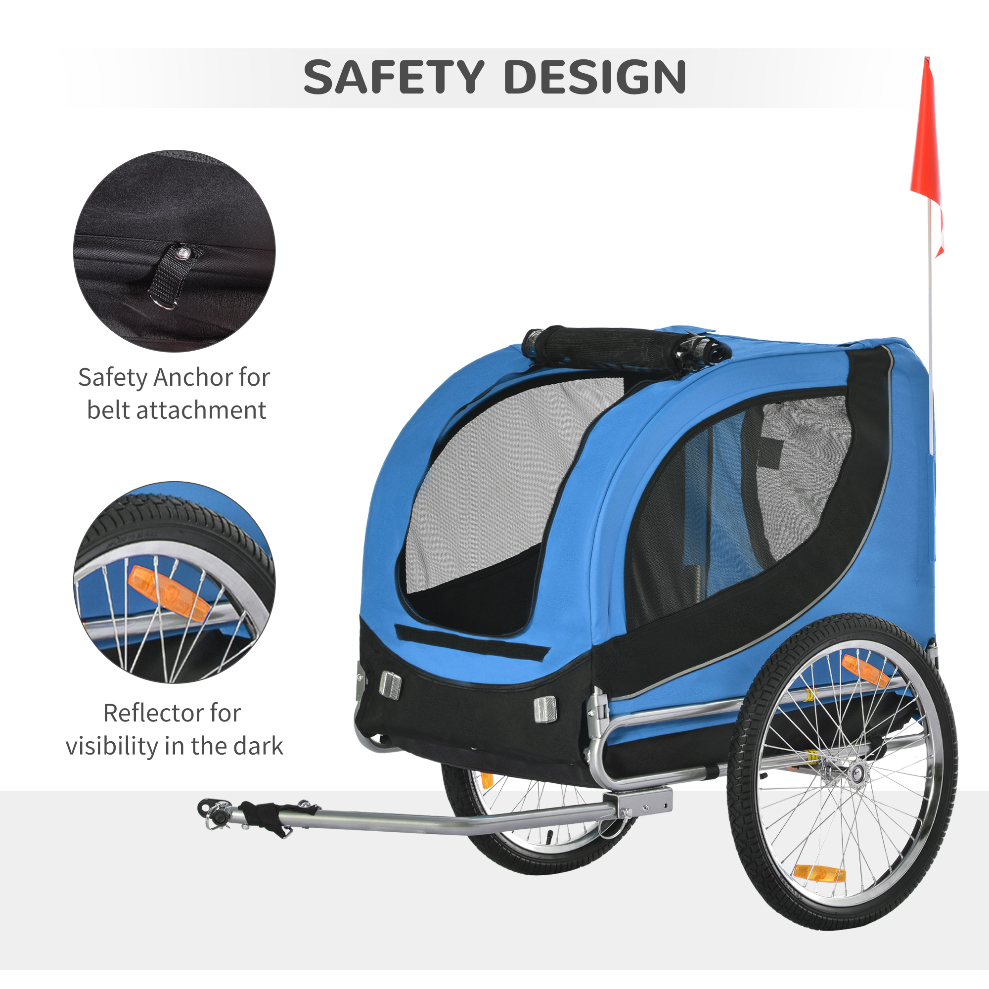 PawHut Secure Dog Bike Trailer, Foldable Bicycle Pet Trailer with Weather-Resistant Cover, Bright Blue