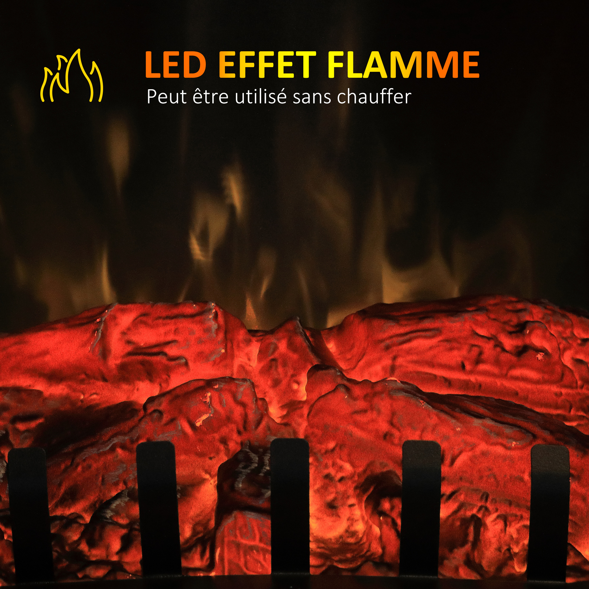 HOMCOM Cheminée électrique effet flammes LED luminosité réglable avec