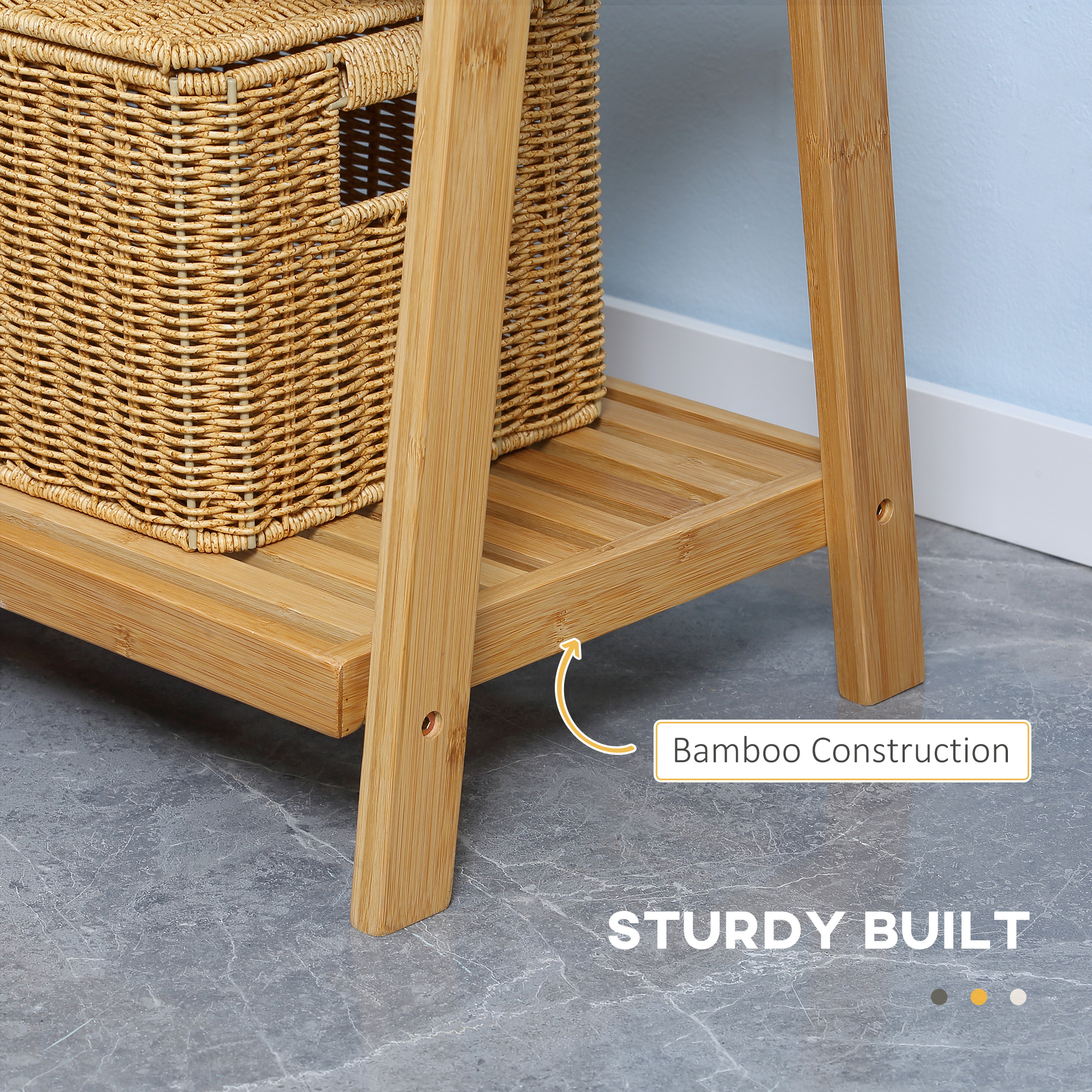 Kleankin Bamboo Towel Stand Freestanding with 3 Rails & 3 Shelves, Foldable Towel Holder for Bathroom, Space-Efficient