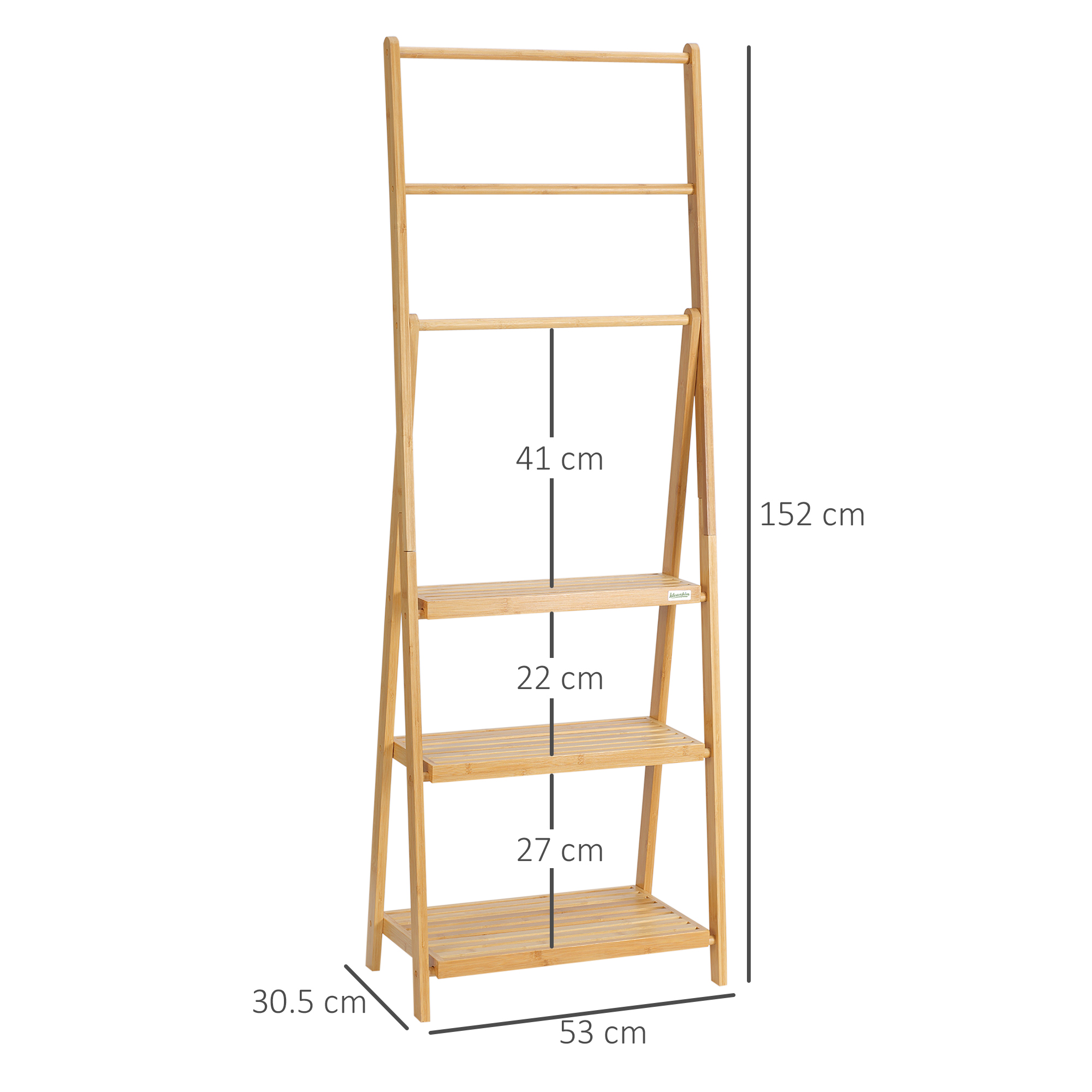 Kleankin Bamboo Towel Stand Freestanding with 3 Rails & 3 Shelves, Foldable Towel Holder for Bathroom, Space-Efficient