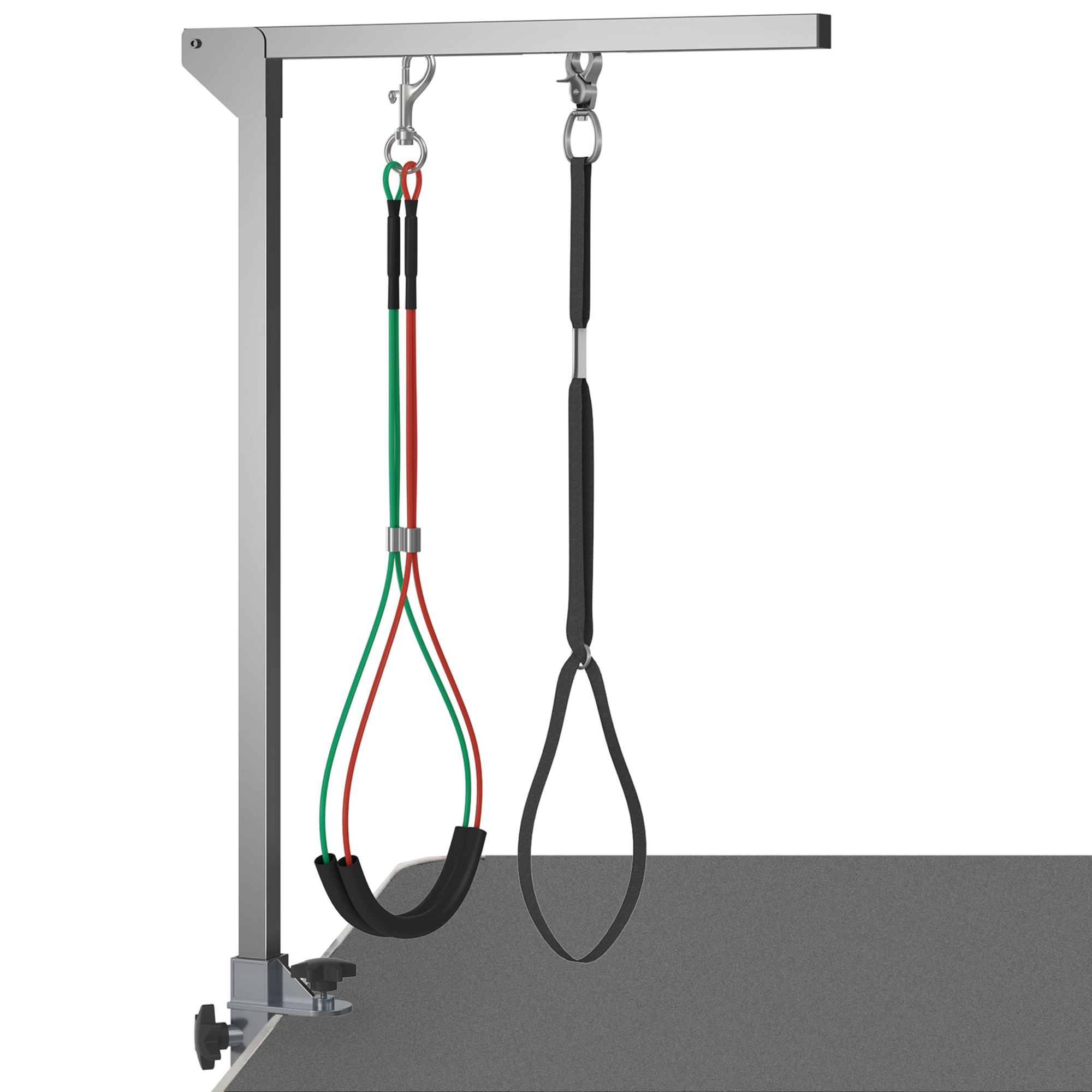 Comparer les prix de Bras de toilettage pliable animaux - hauteur réglable max. 74 cm - 3 colliers de serrage - chien taille moyenne - alu. acier inox.