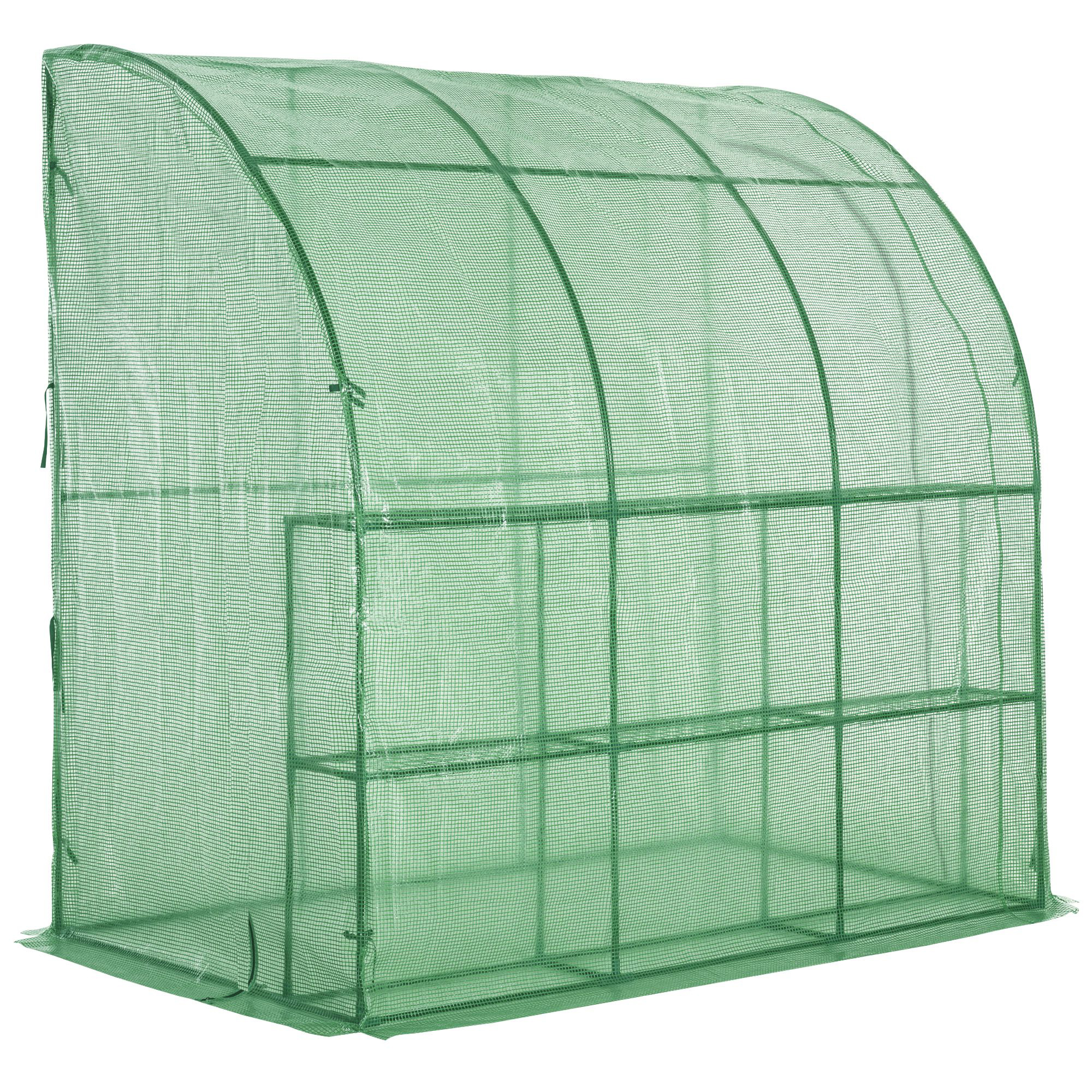 Outsunny Serra da Giardino a Parete con 2 Ripiani per Piante e Fiori in Acciaio e PE, 214x120x215cm, Verde Aosom