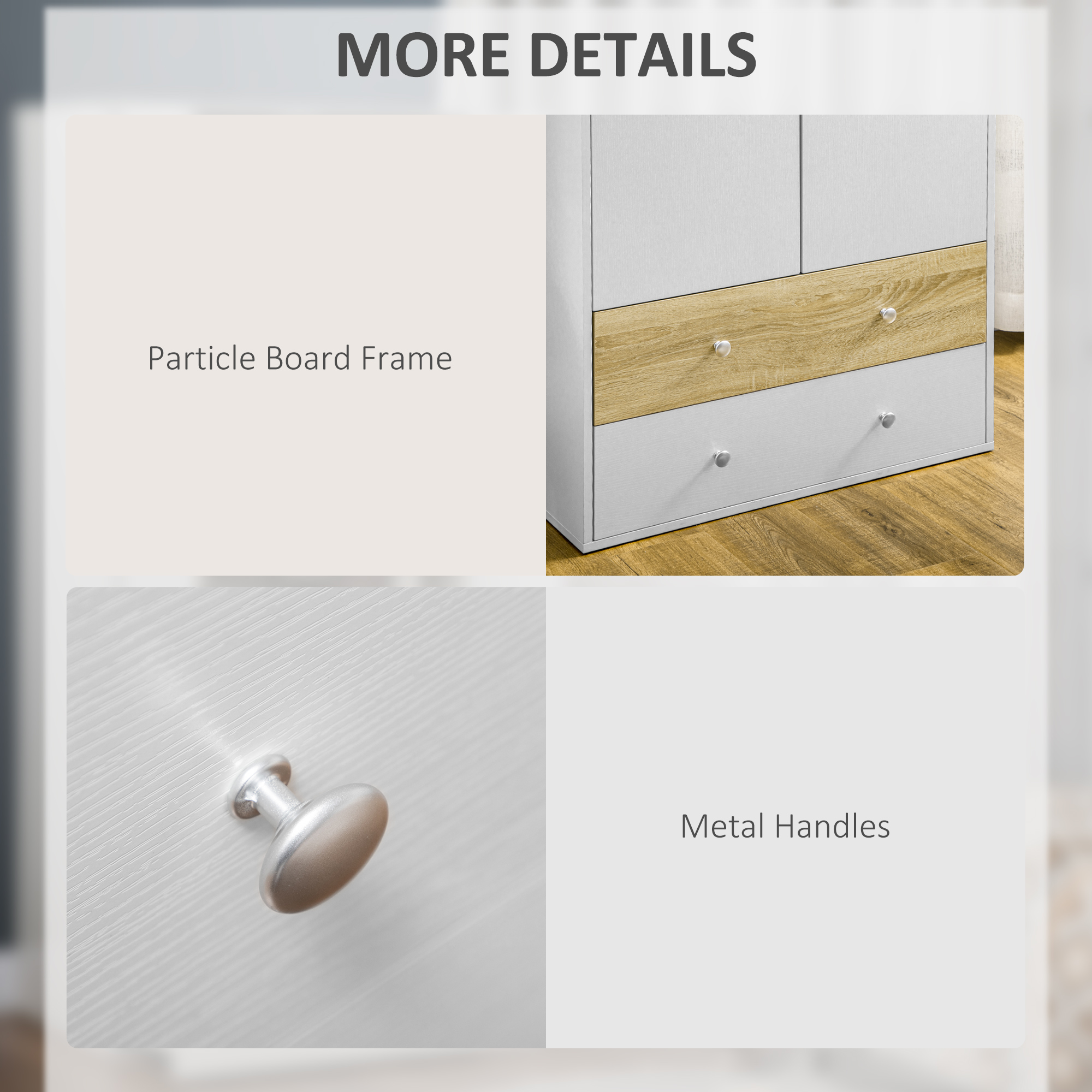 HOMCOM White 2 Door Wardrobe with Drawers, Hanging Rod for Bedroom Clothes Organisation, Storage.