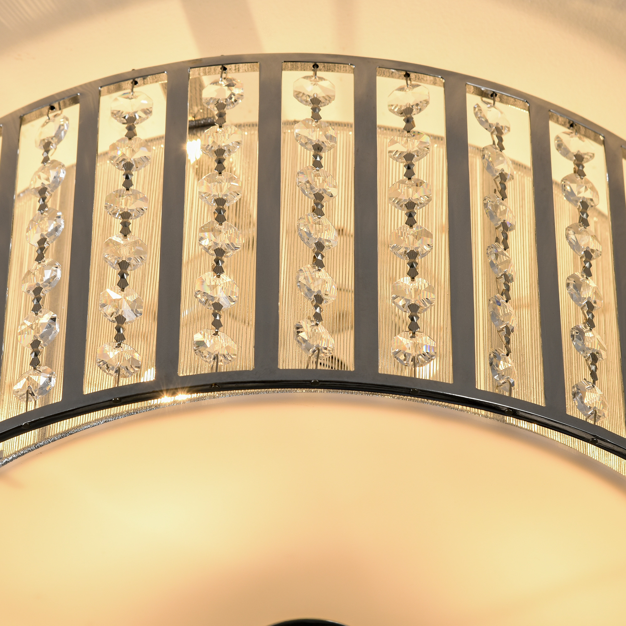 HOMCOM Modern K9 Crystal Chandelier Ceiling Light with Double Layer Lampshade, Round Pendant Light for Living Room, 4 G9 Bulbs Required, Î¦35 cm