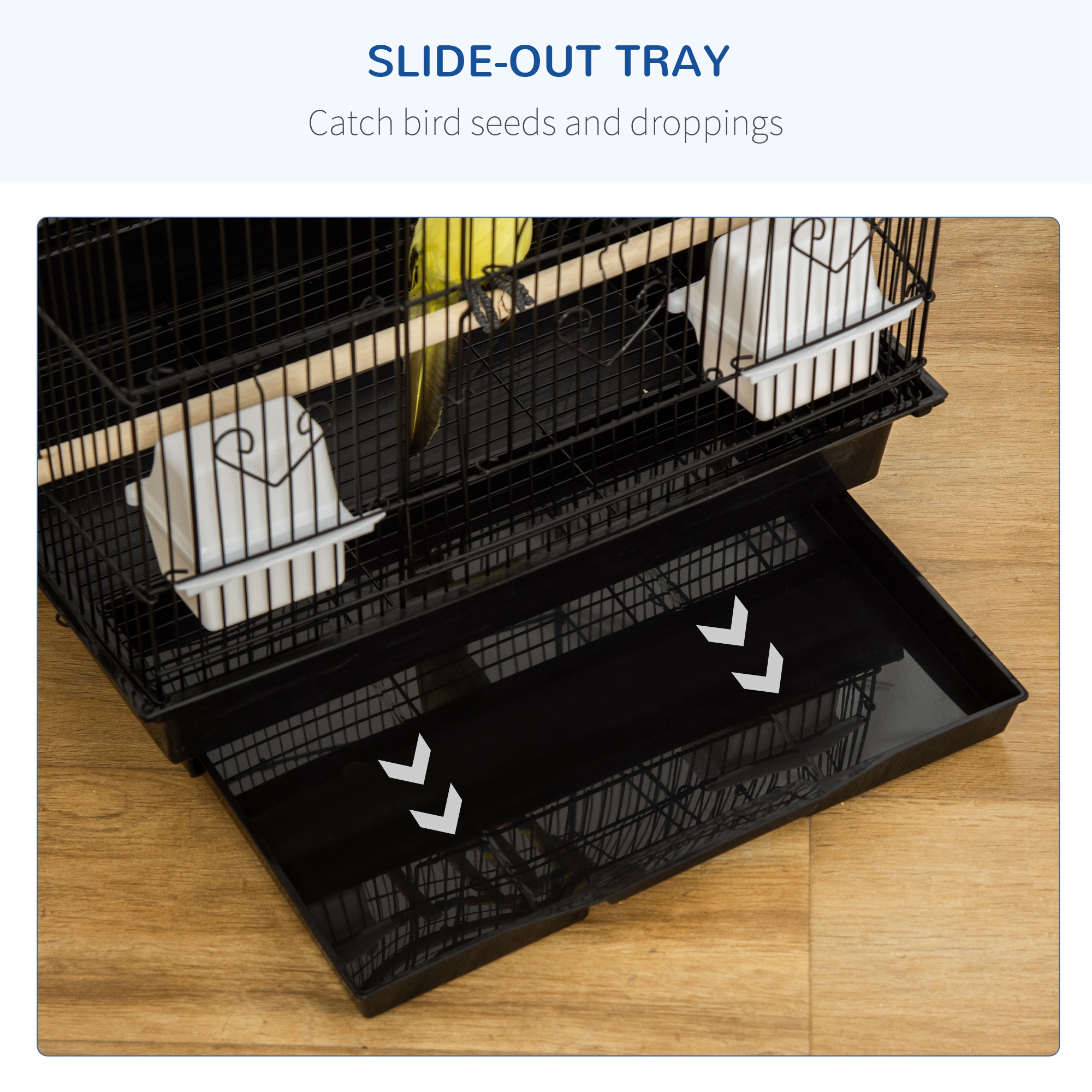 PawHut Bird Cage with Accessories, Suitable for Budgies, Finches, Canaries, Includes Toys, Tray, Handle, 46 x 36 x 100 cm, Black