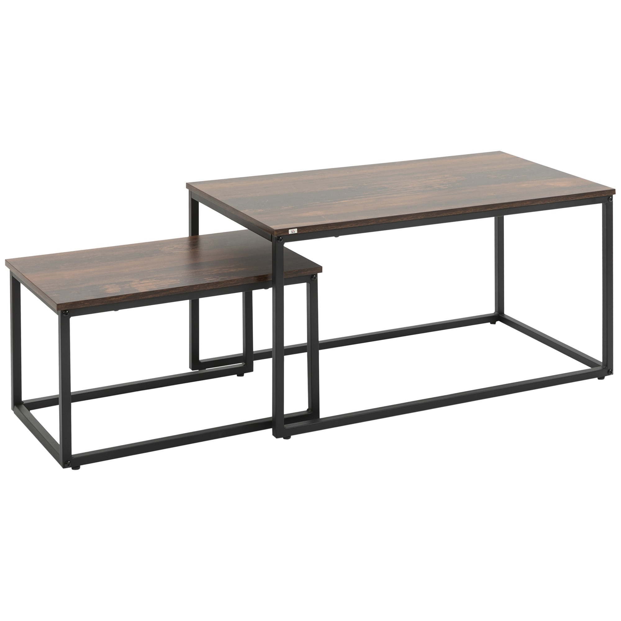 levandeo Set van 2 bijzettafels, mango, naturel, ijzer, zwart, design, houten salontafel, industriële decoratieve tafel