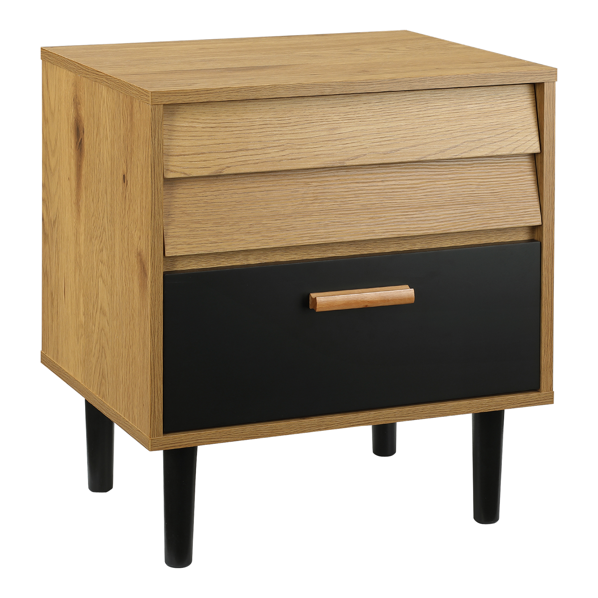 Black Wood Bedside Table, with 2 Drawers Nordic Style for